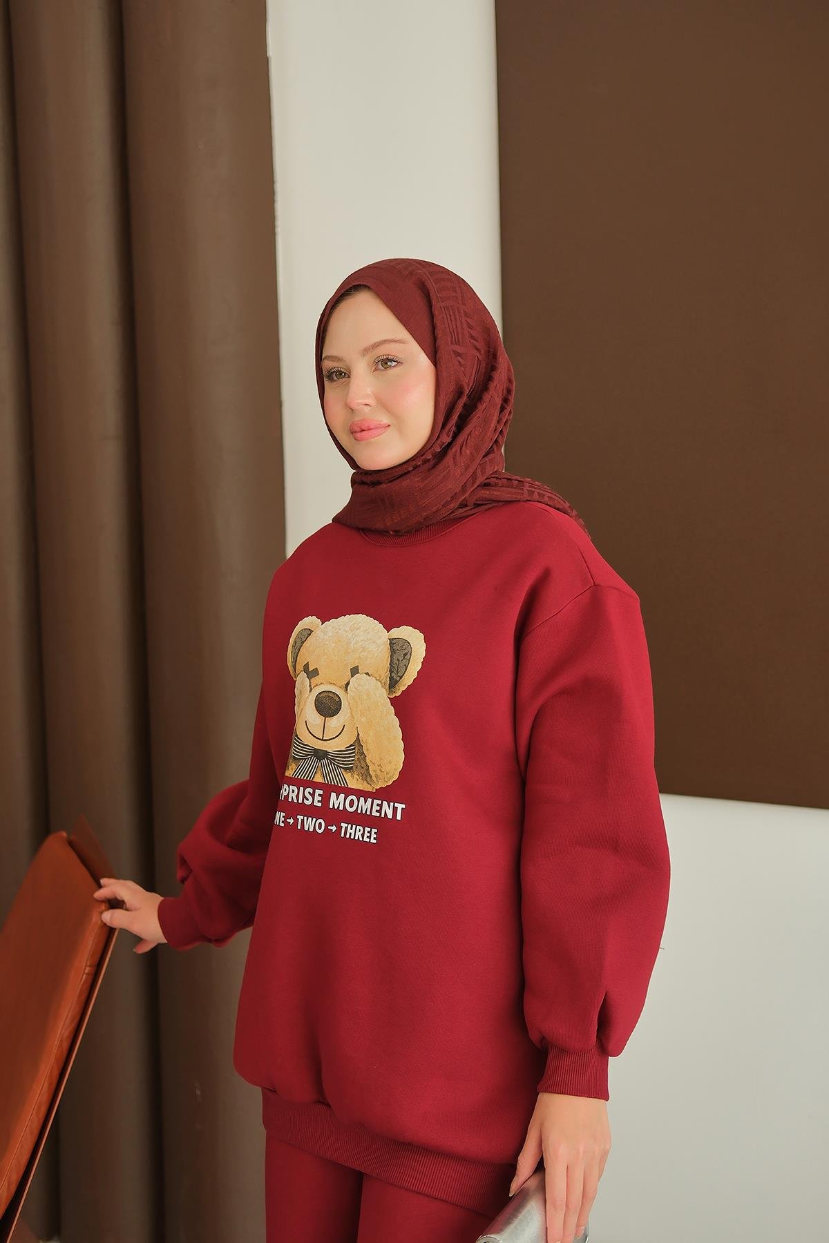Ayıcık Baskılı Takım Bordo