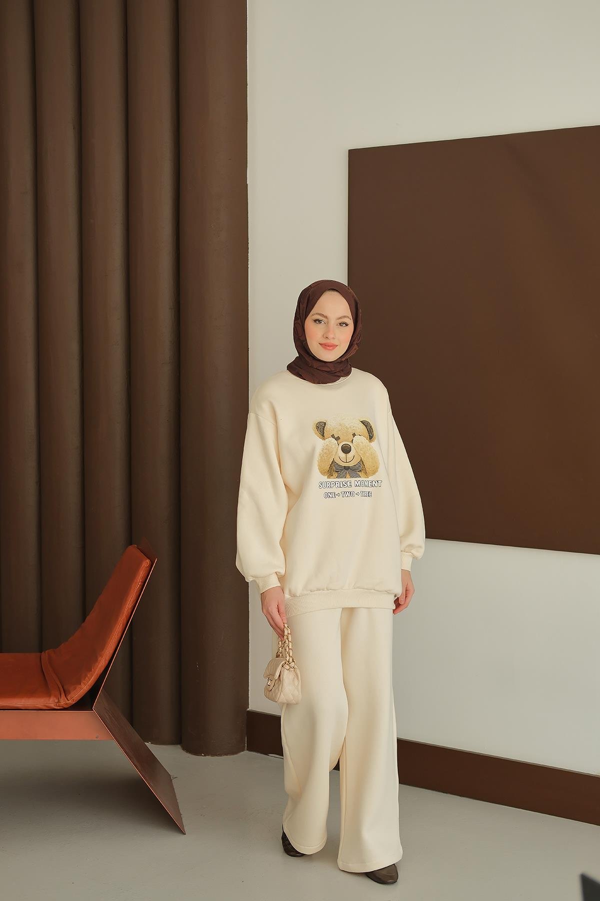 Ayıcık Baskılı Takım Krem