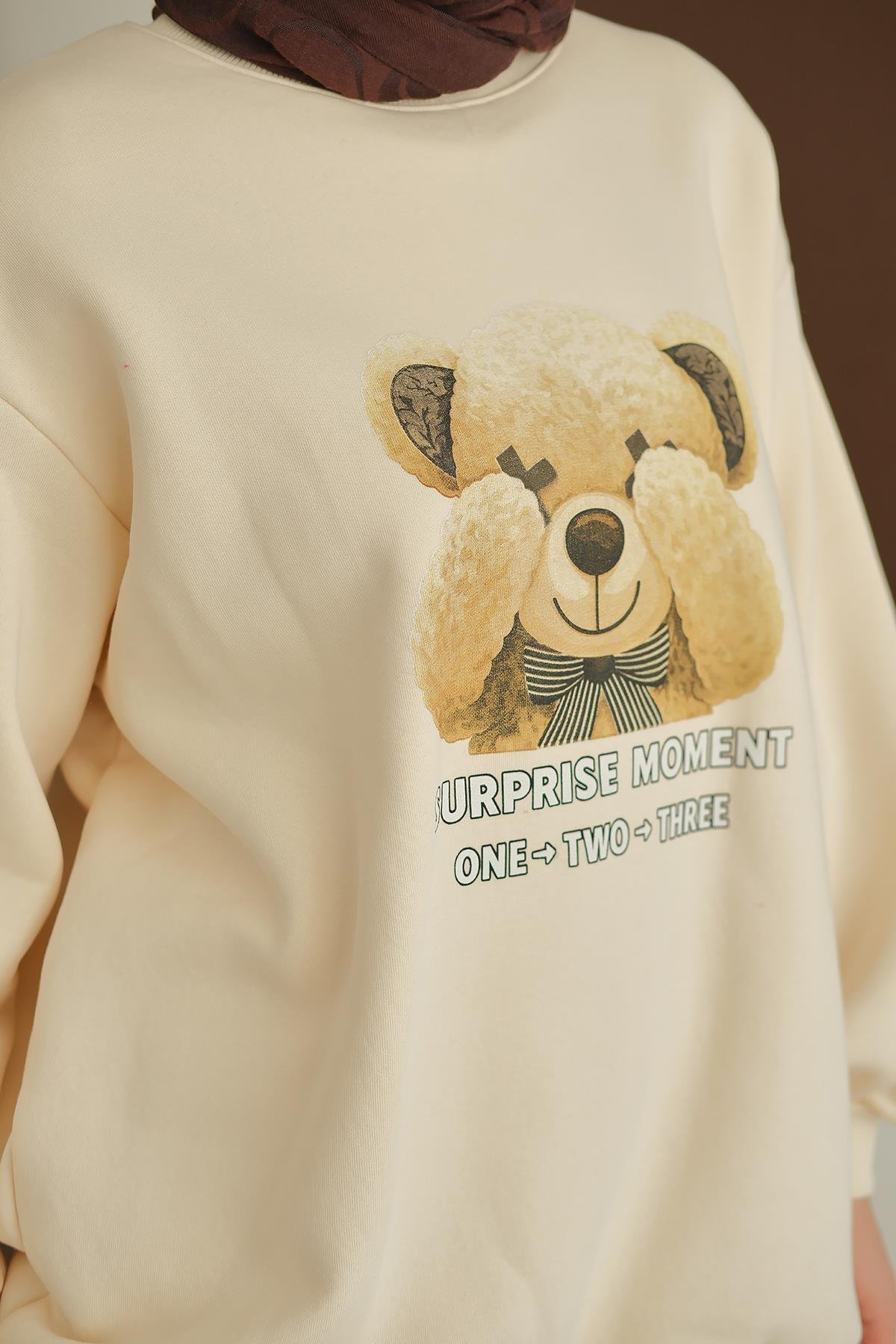 Ayıcık Baskılı Takım Krem