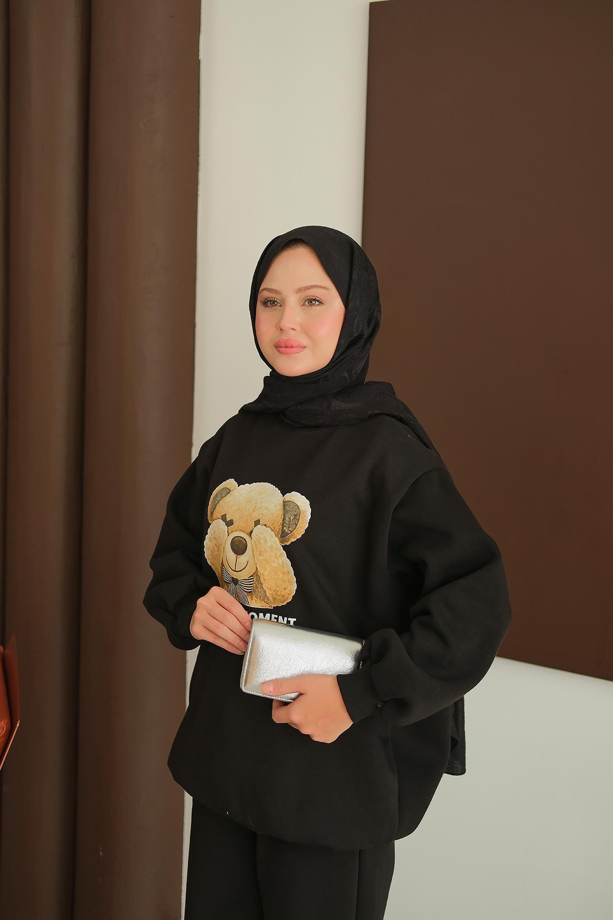 Ayıcık Baskılı Takım Siyah