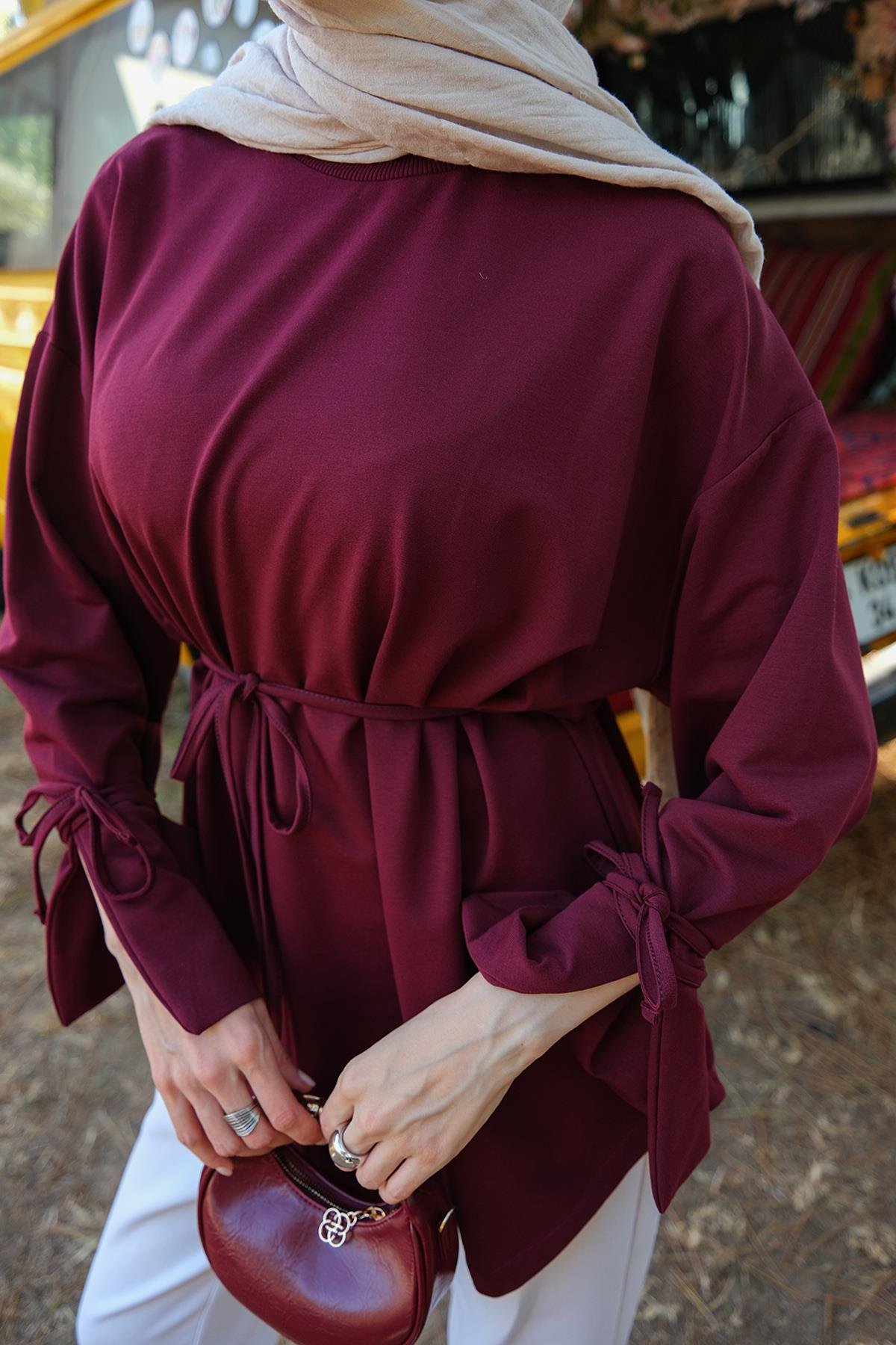 Bağcık Detaylı Sweatshirt Bordo