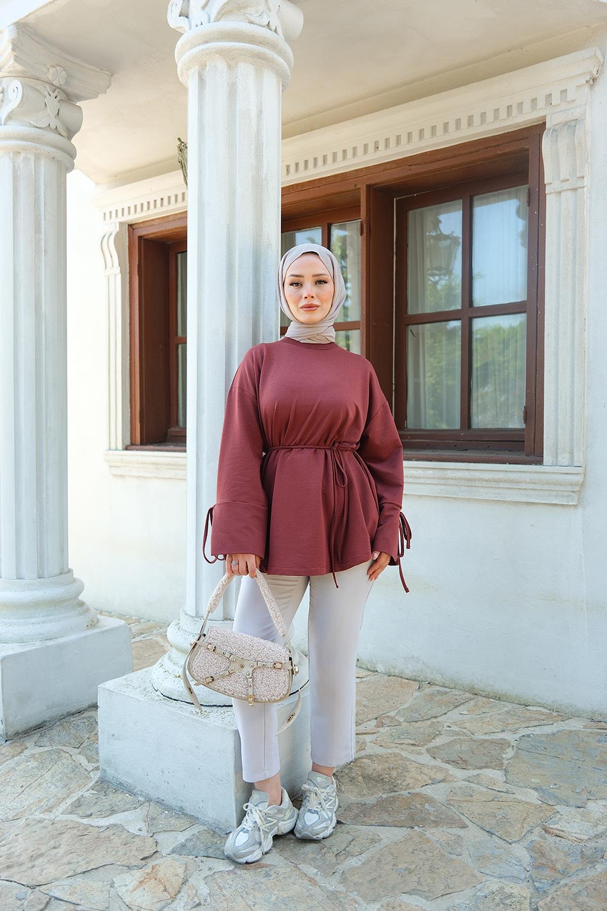 Bağcık Detaylı Sweatshirt Kiremit