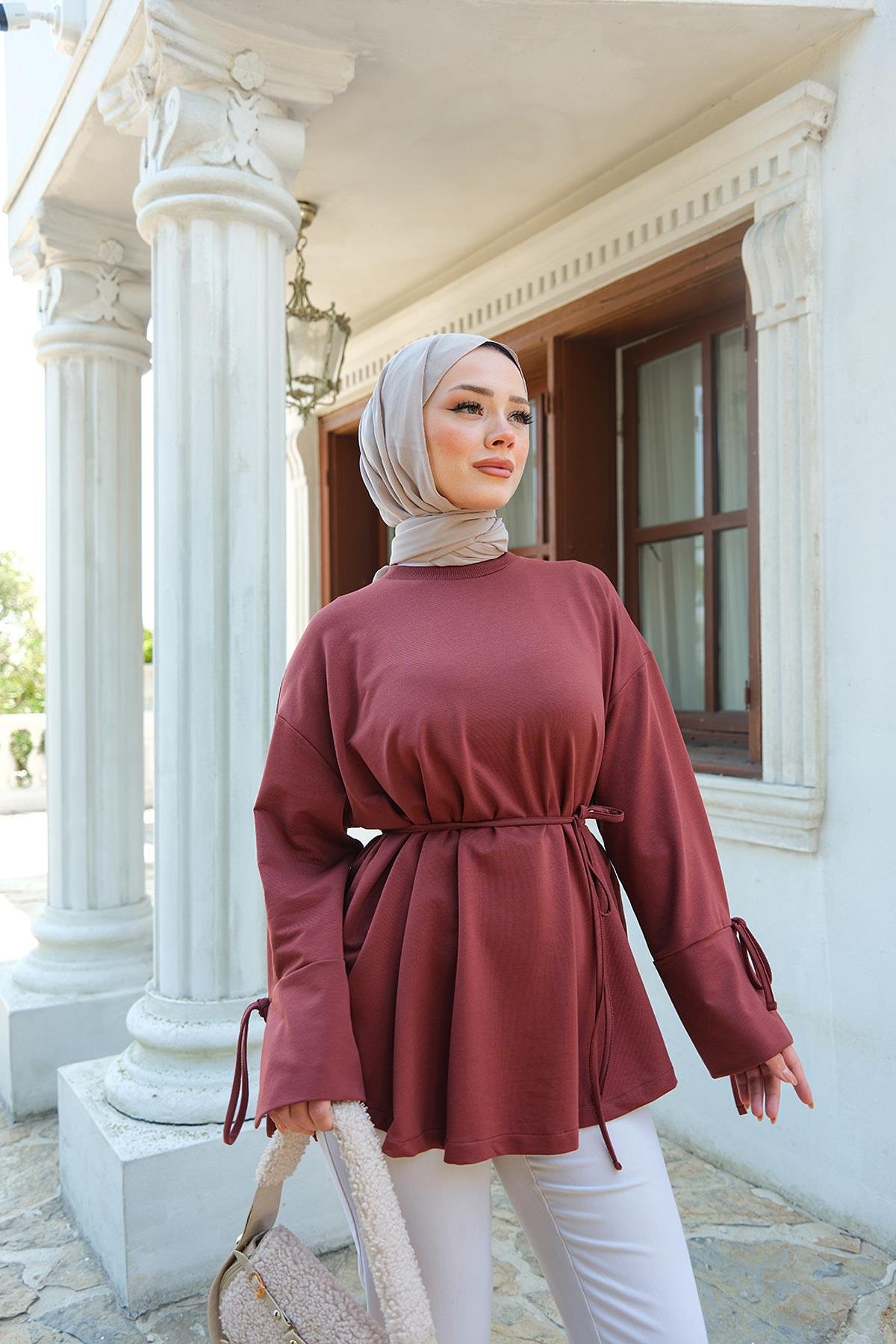 Bağcık Detaylı Sweatshirt Kiremit