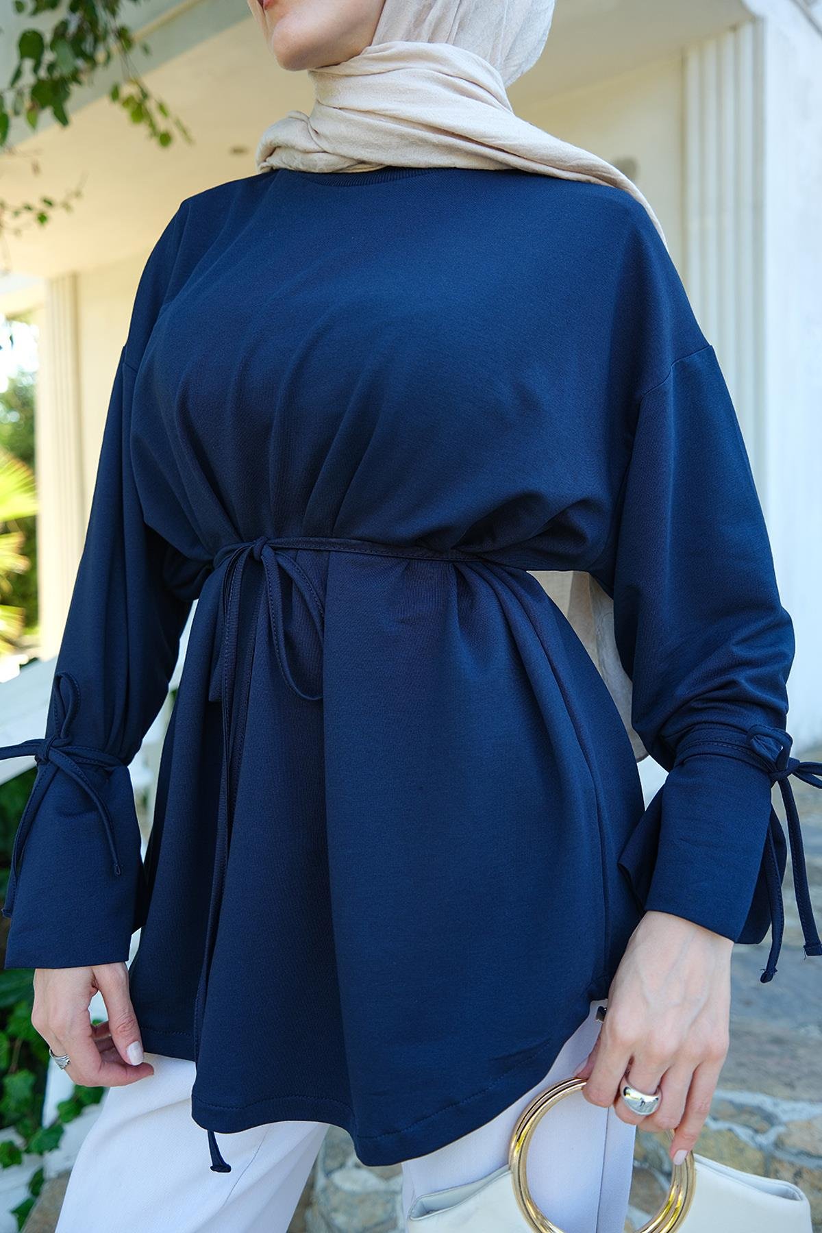 Bağcık Detaylı Sweatshirt Lacivert