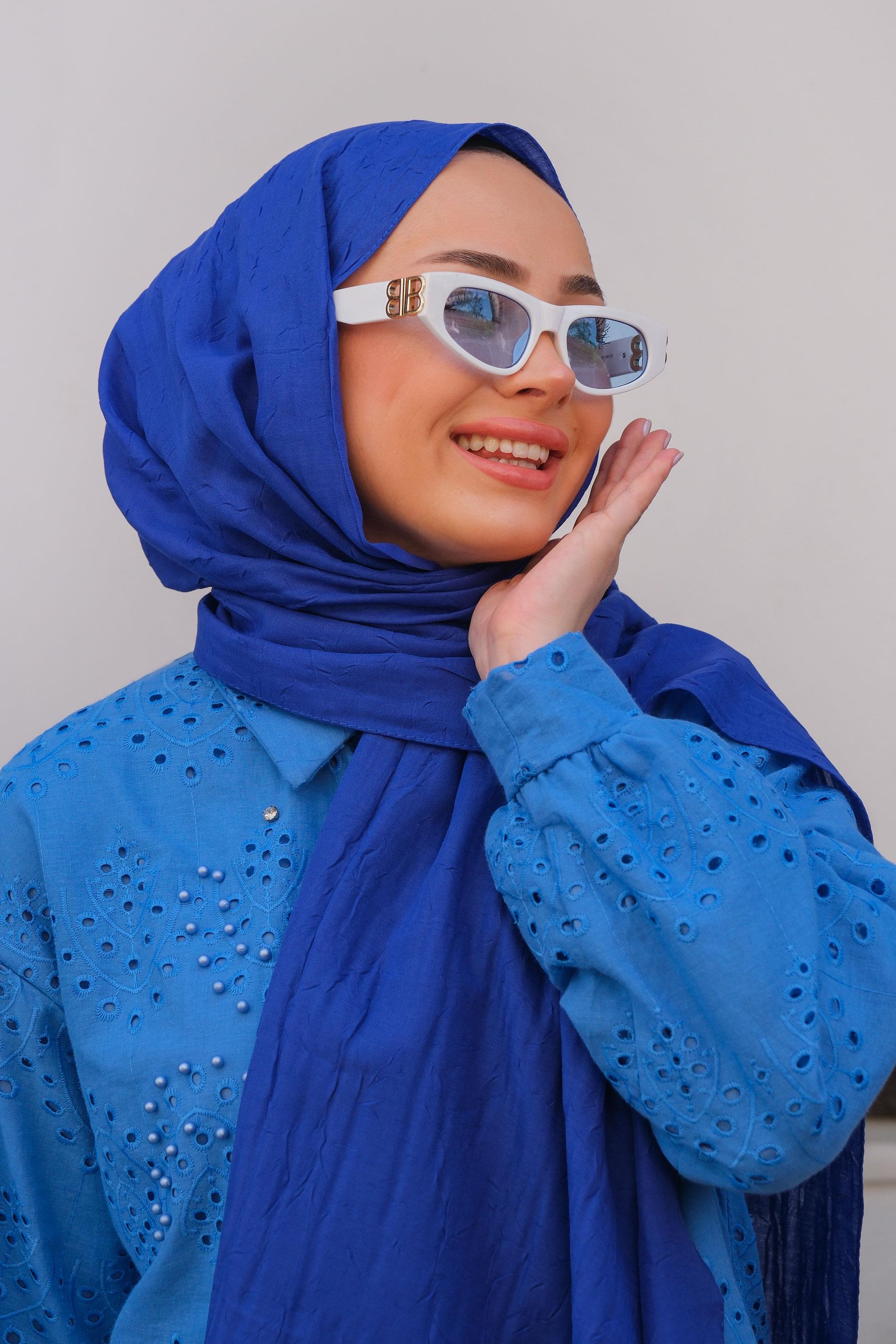 Bambu Kraş Şal Saks Mavi