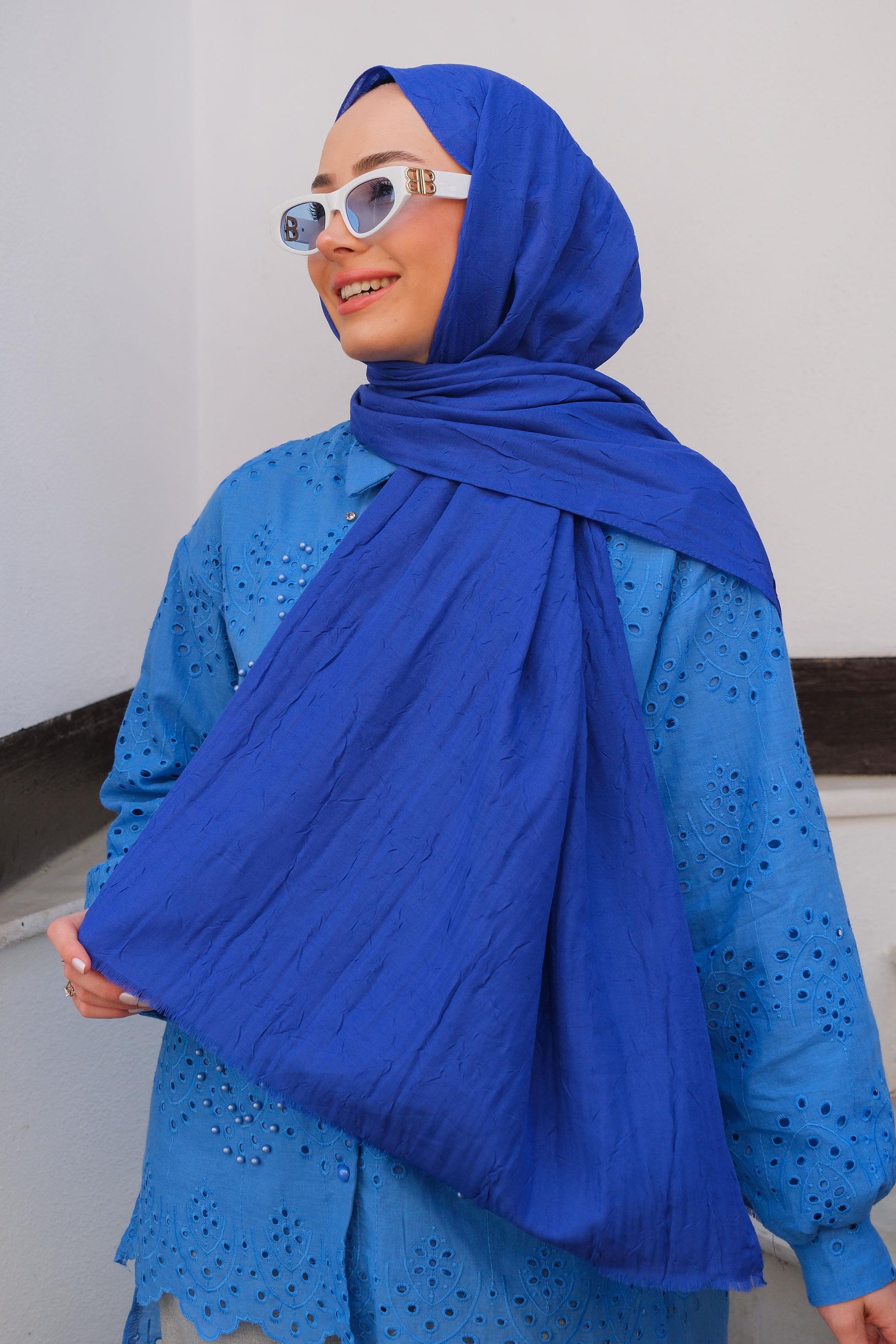 Bambu Kraş Şal Saks Mavi