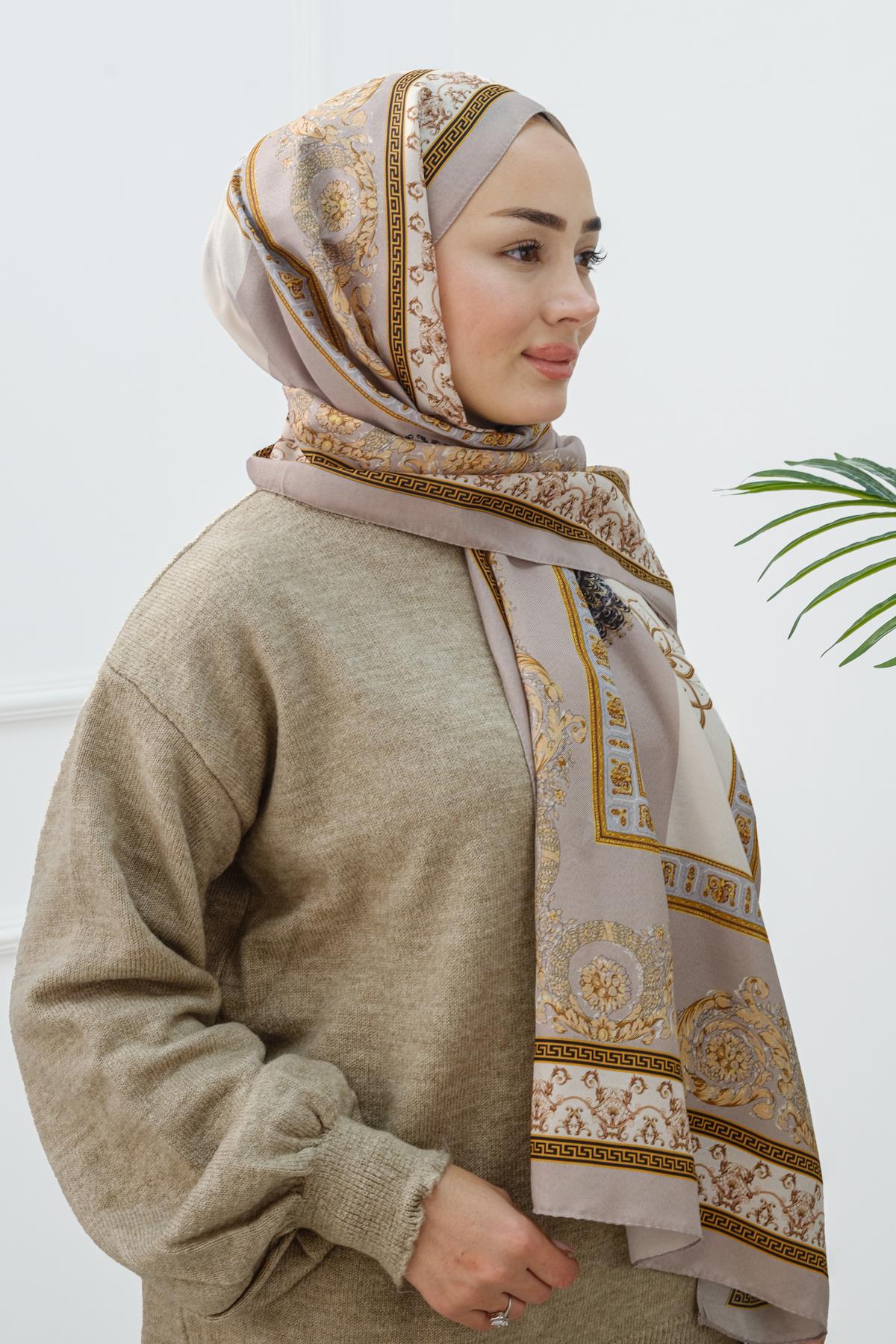 Barok Desen Şal Vizon