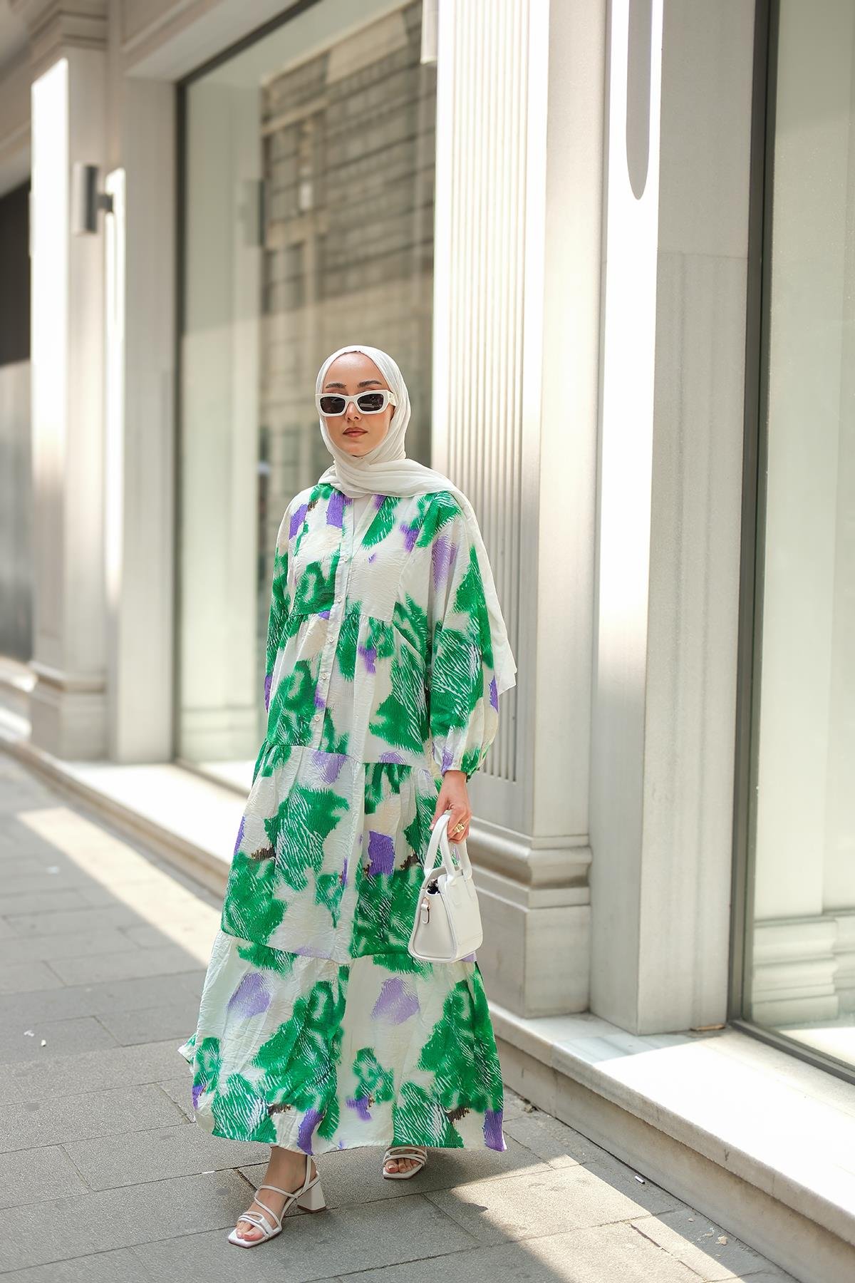 Baskı Desenli Elbise Yeşil