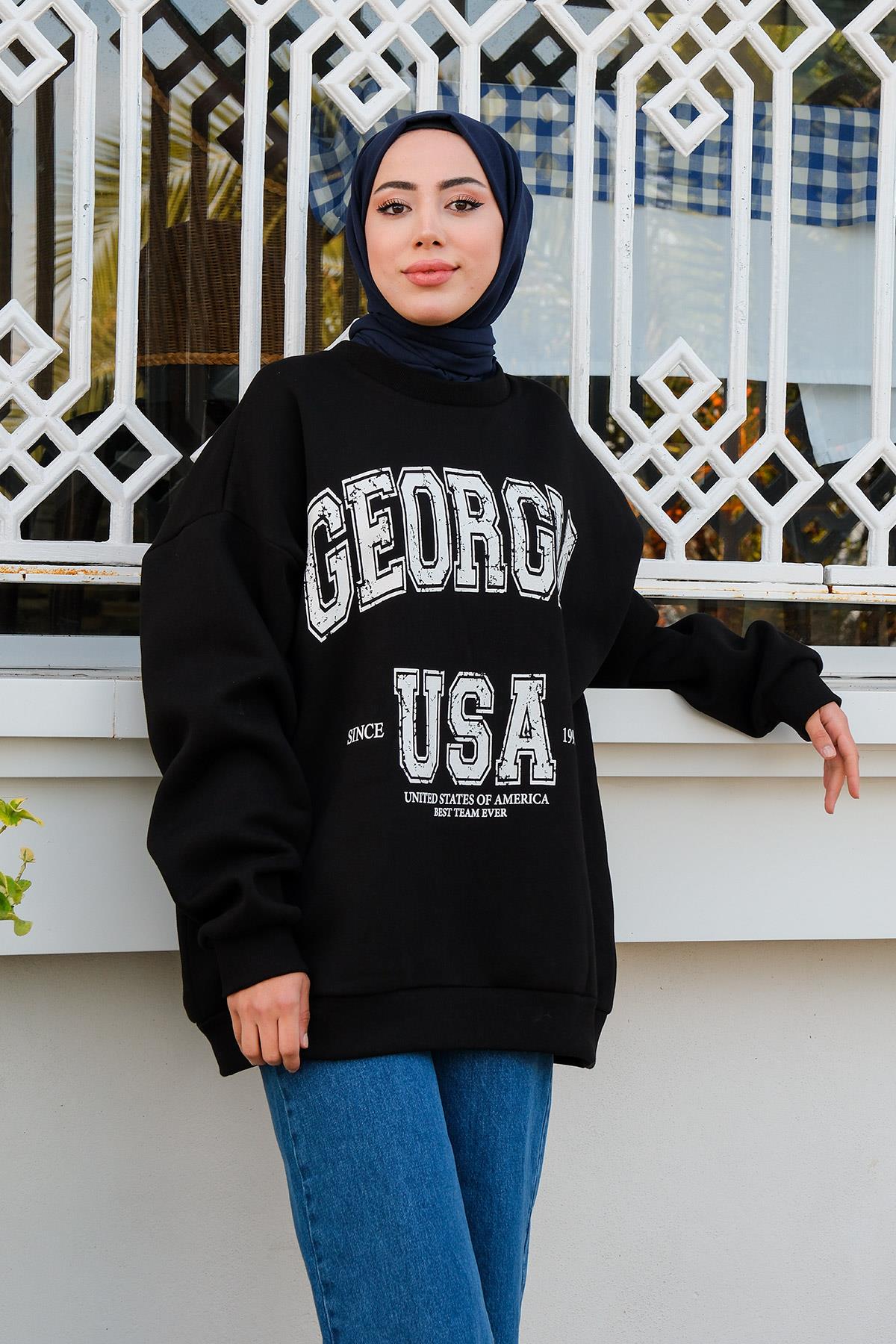Baskılı Oversize Sweat  Siyah