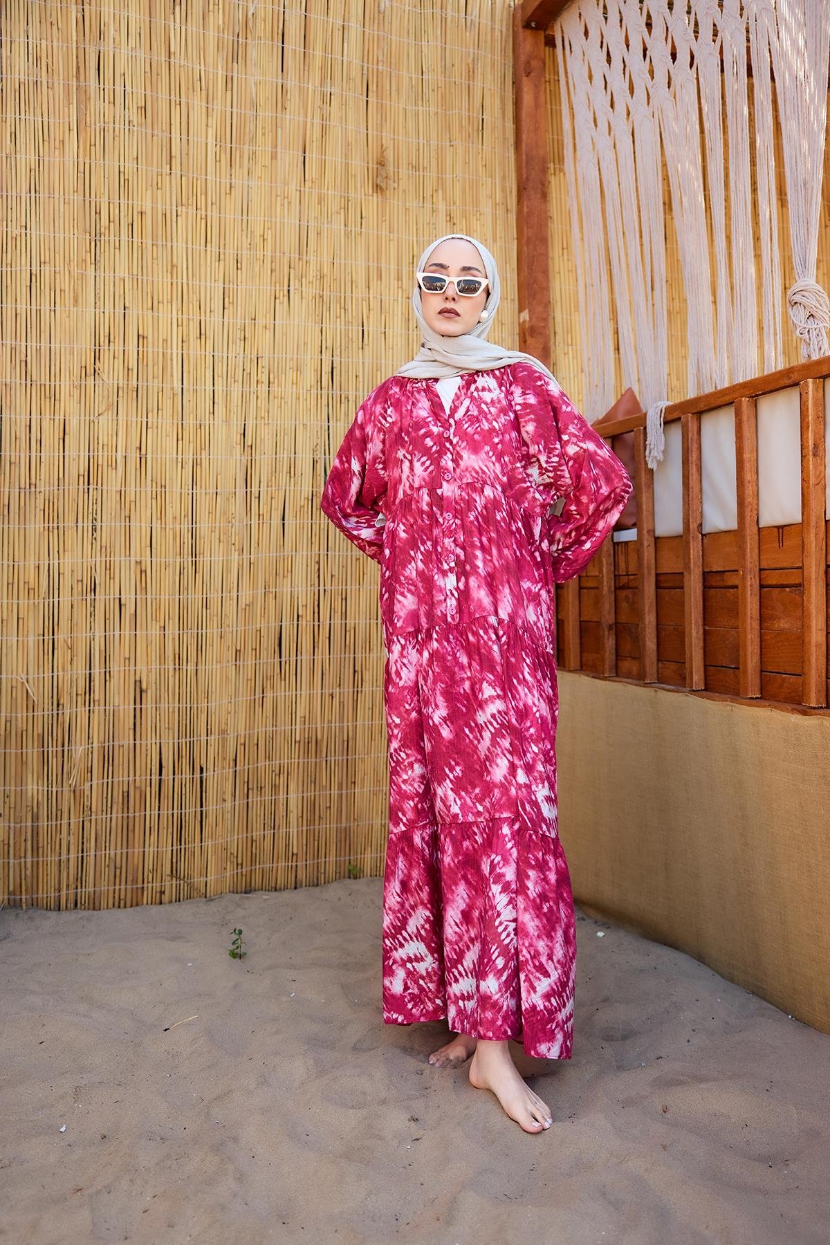 Batik Desen Elbise Fuşya