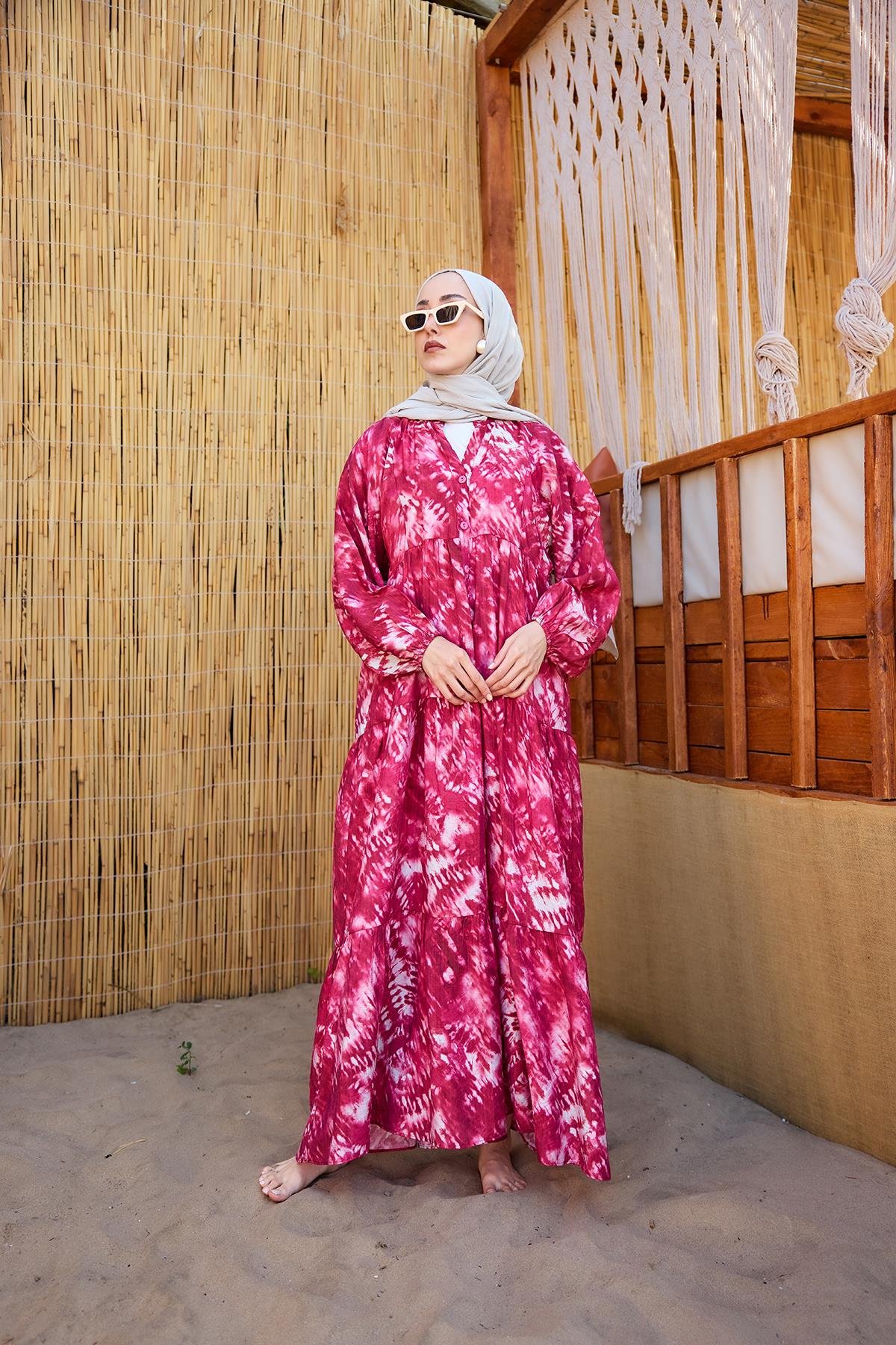 Batik Desen Elbise Fuşya