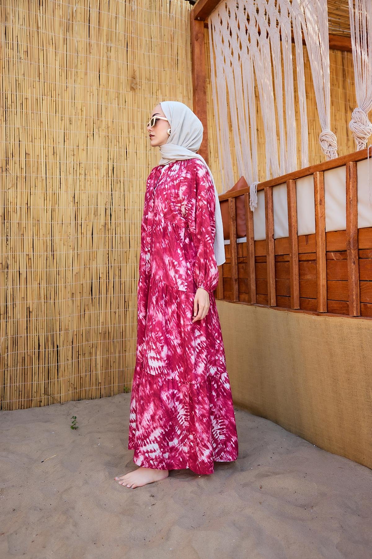 Batik Desen Elbise Fuşya