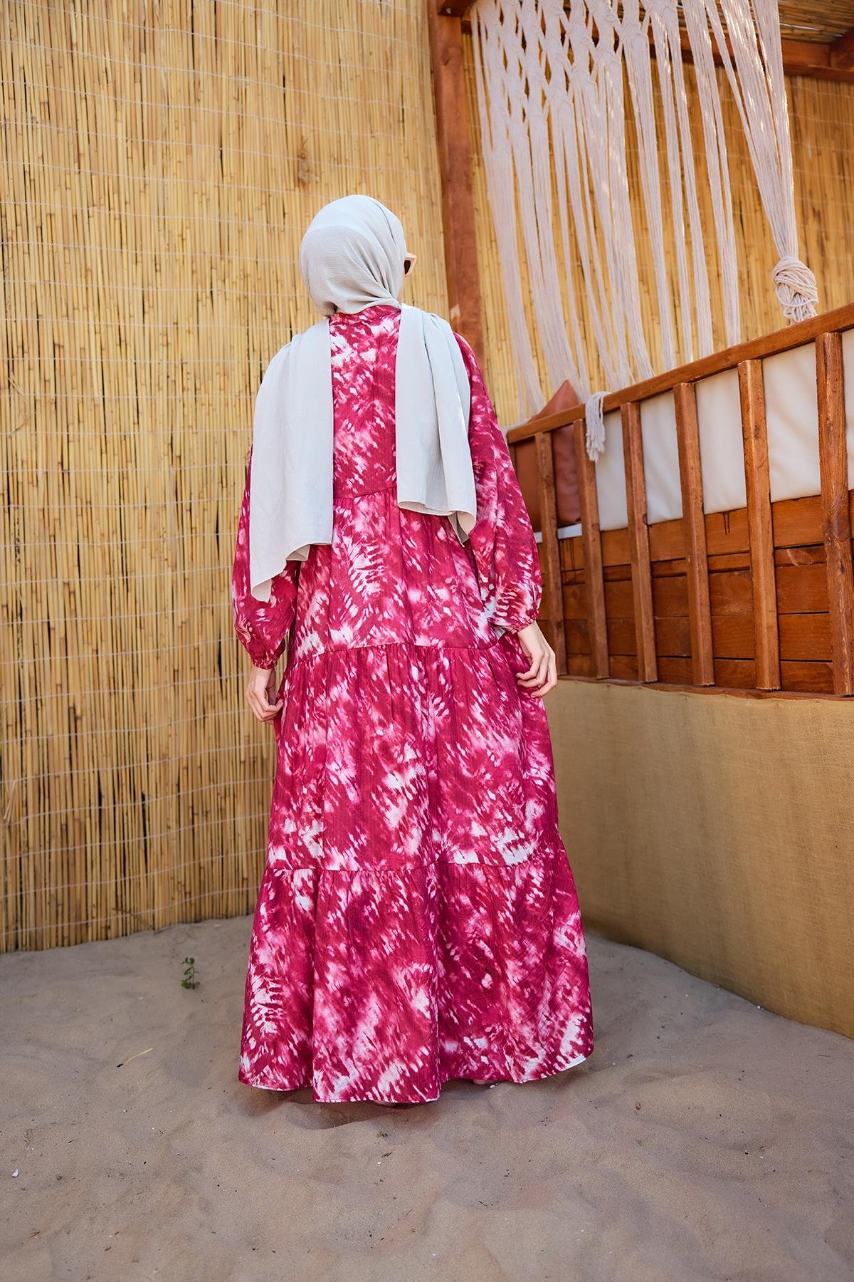 Batik Desen Elbise Fuşya