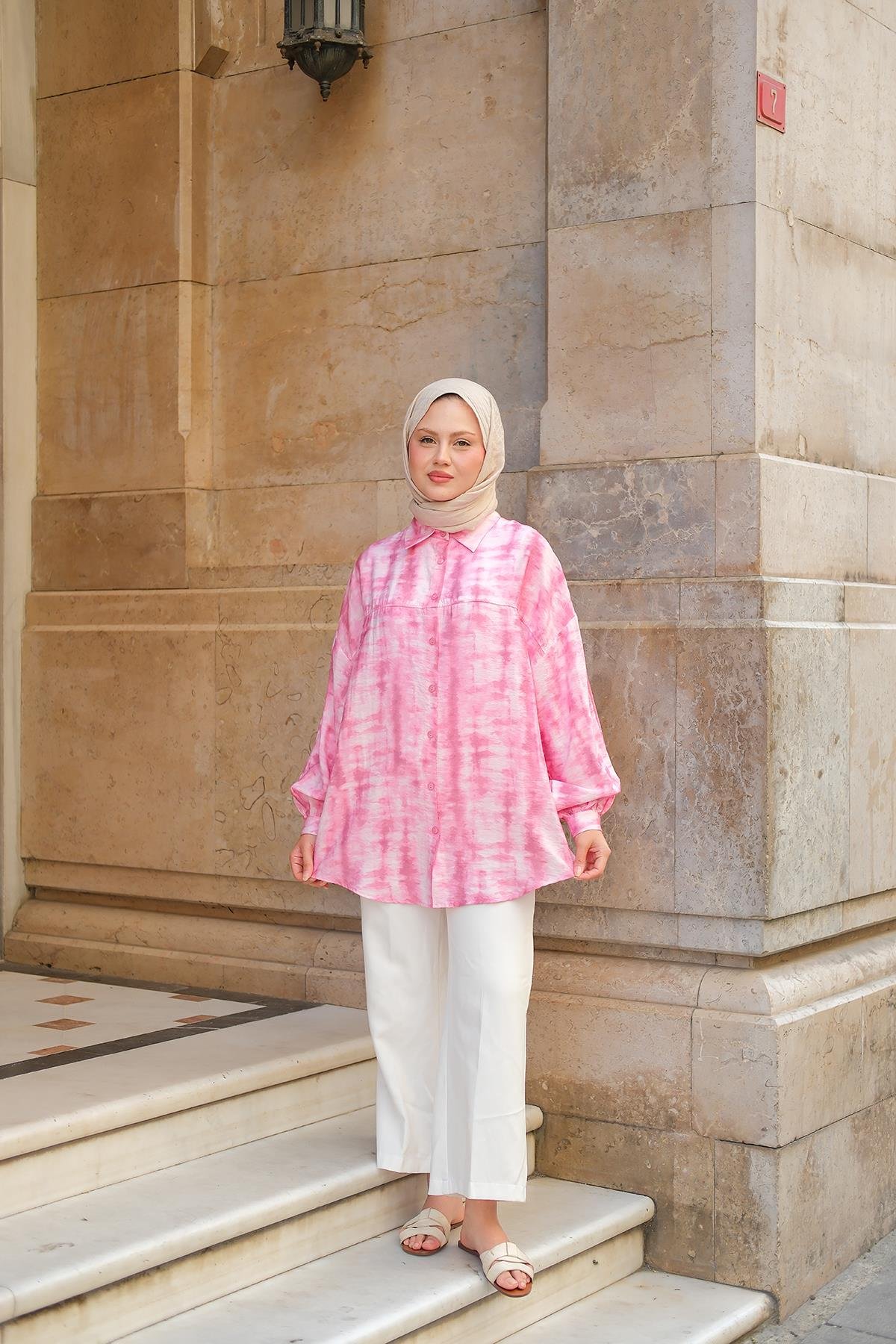 Batik Desen Lilyum Gömlek Pembe