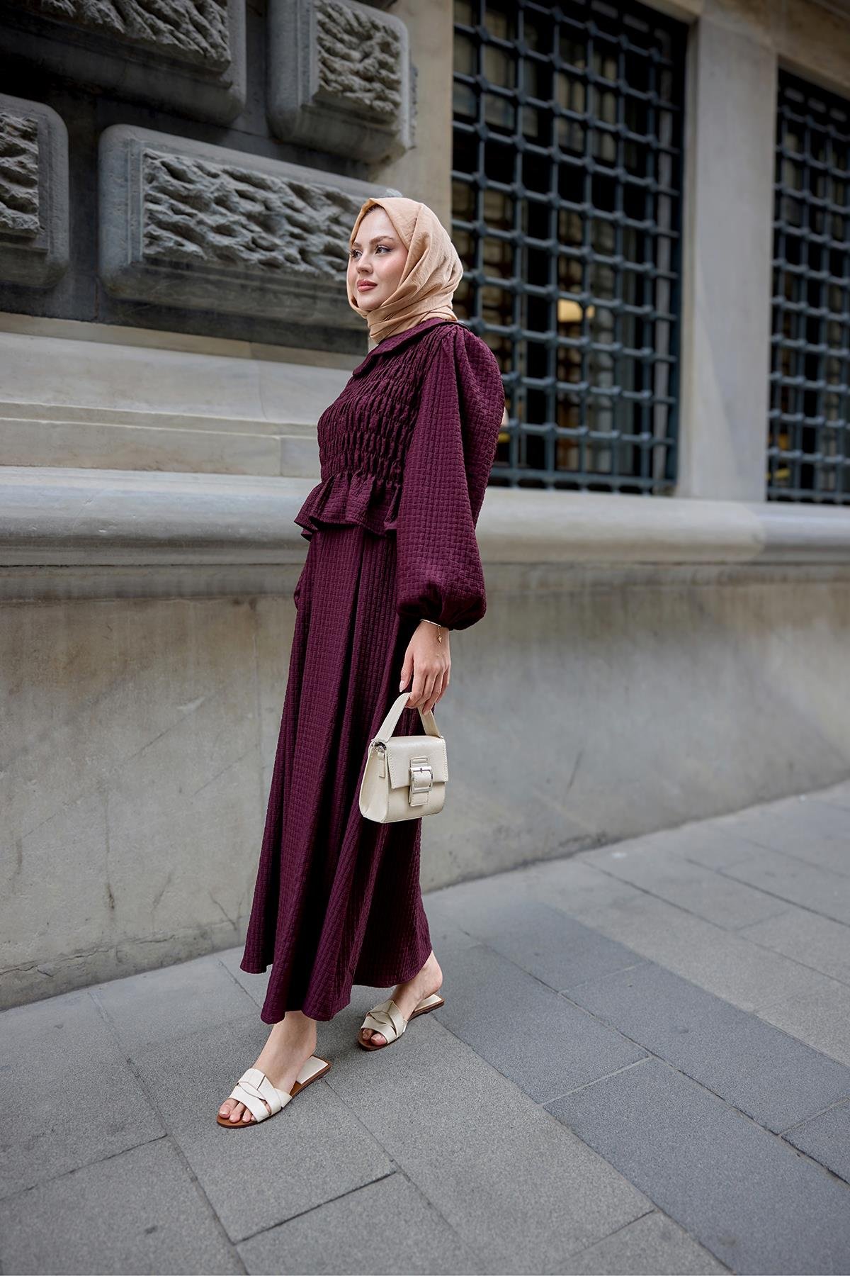 Bebe Yaka Üstü Lastikli Takım Bordo