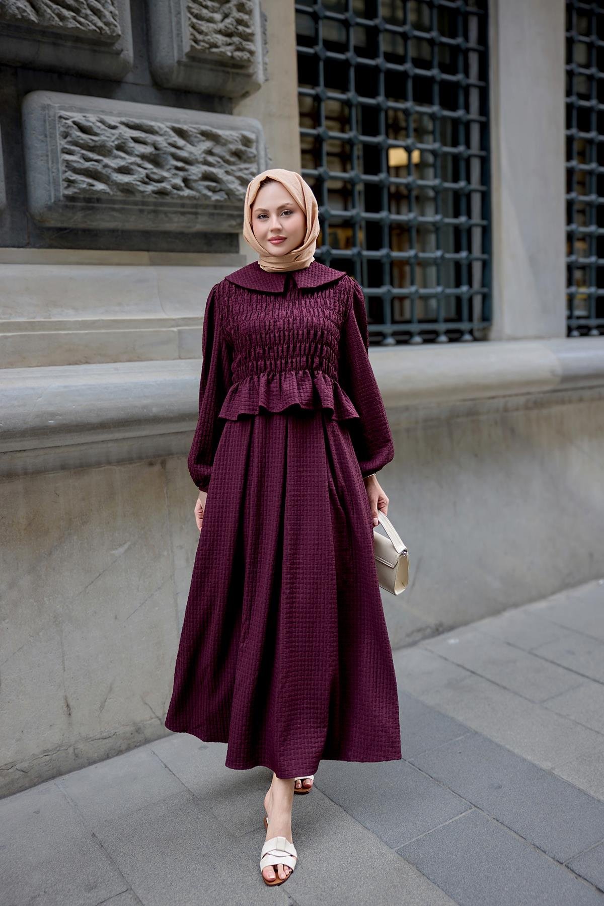 Bebe Yaka Üstü Lastikli Takım Bordo