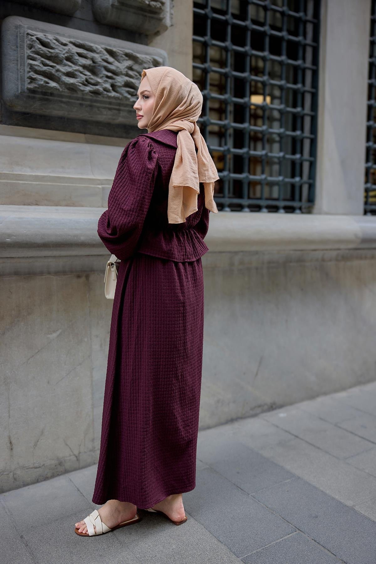 Bebe Yaka Üstü Lastikli Takım Bordo