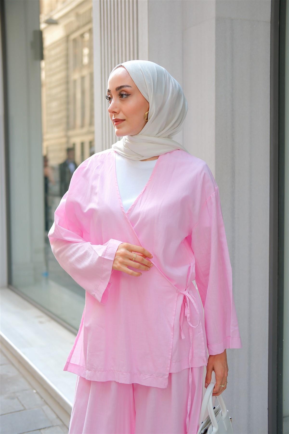 Bel Bağlama Detay İkili Takım Pembe