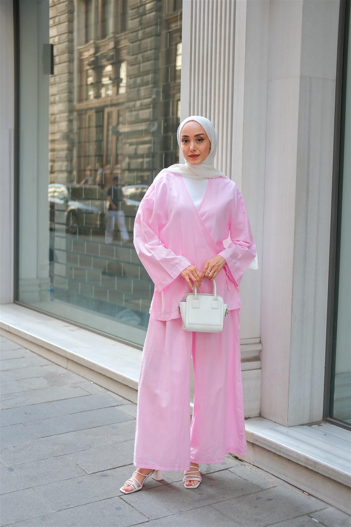 Bel Bağlama Detay İkili Takım Pembe