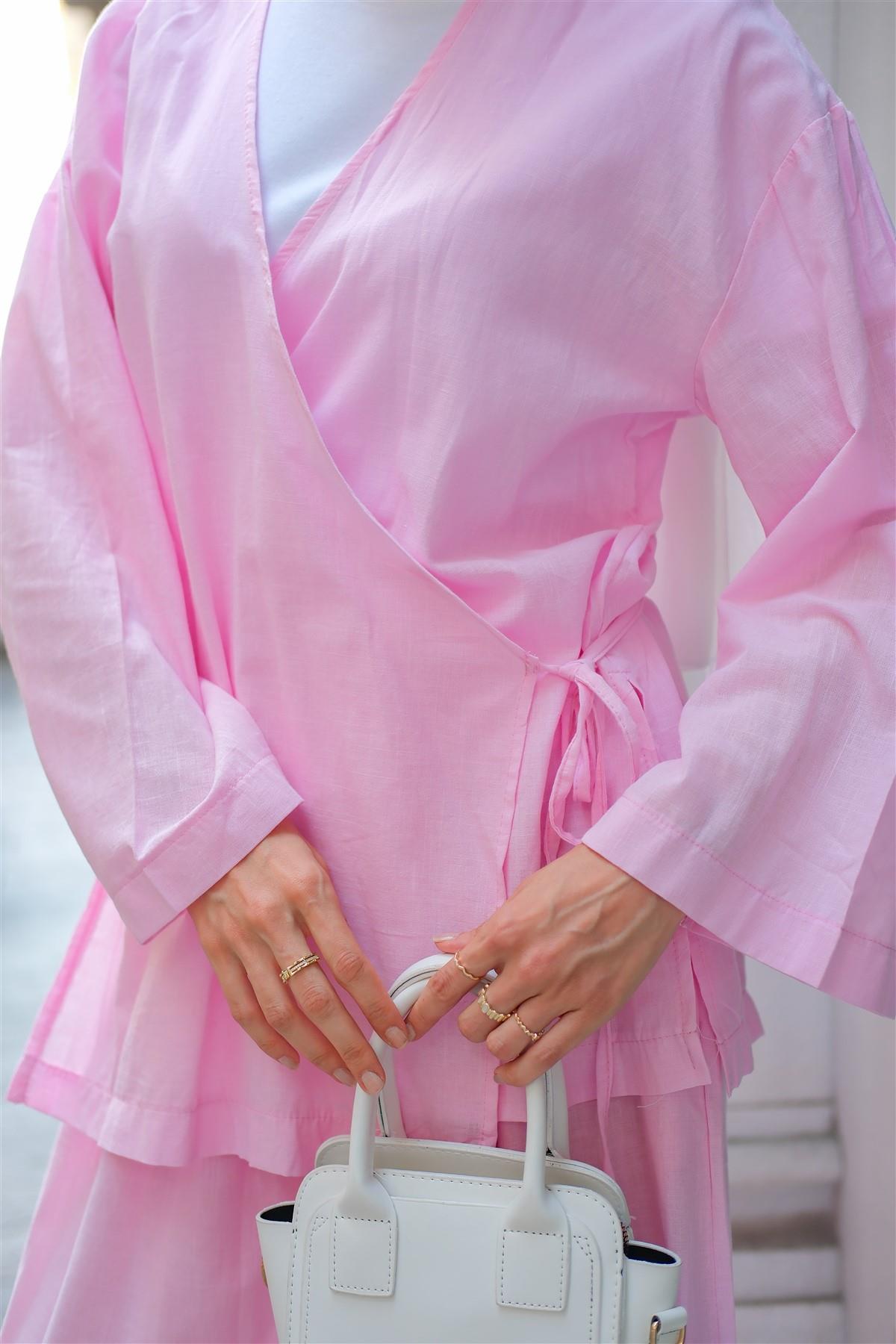 Bel Bağlama Detay İkili Takım Pembe