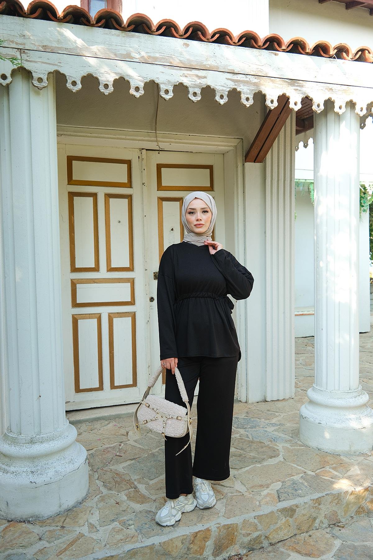 Bel Bağlama Detay İkili Takım Siyah