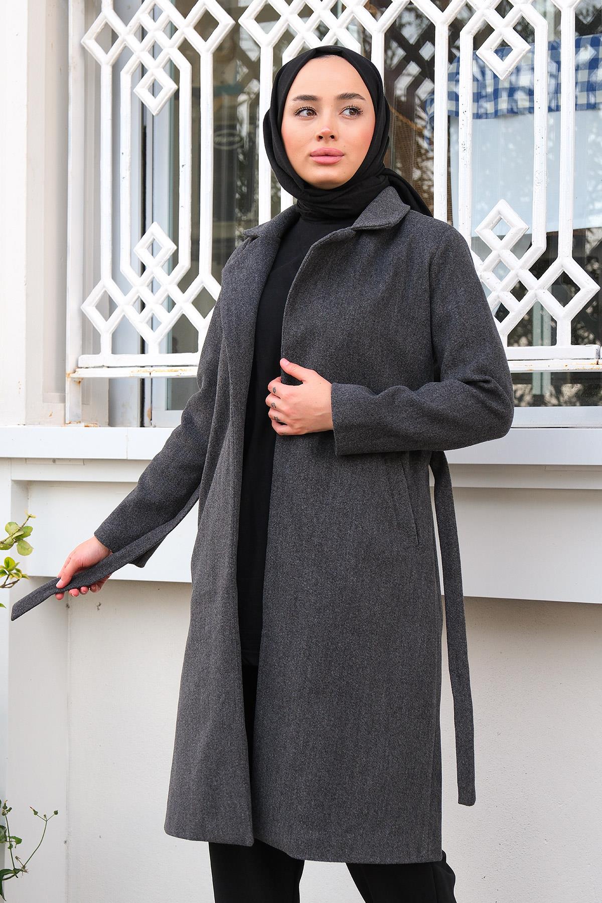 Bel Bağlamalı Astarlı Kaşe Gri