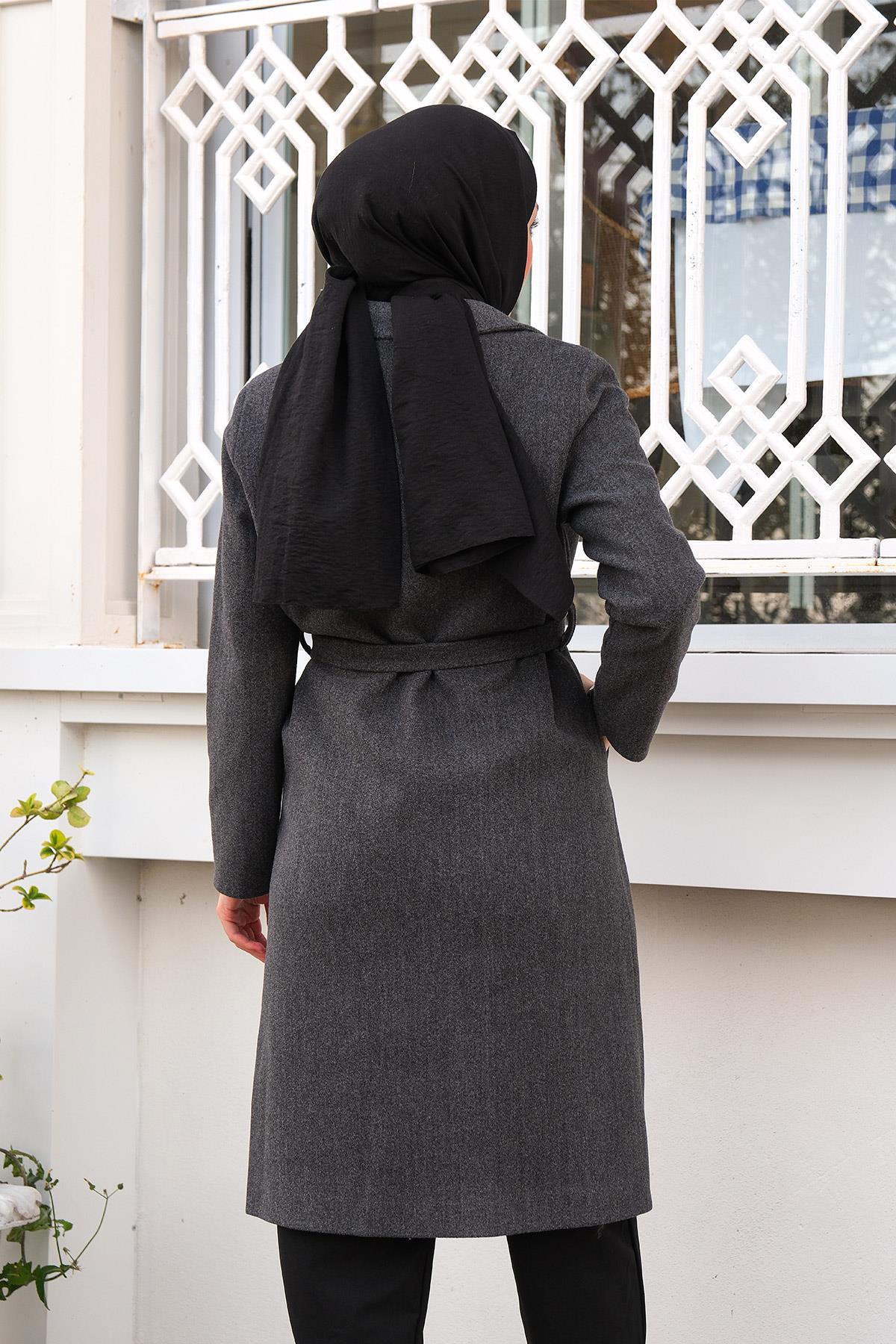 Bel Bağlamalı Astarlı Kaşe Gri