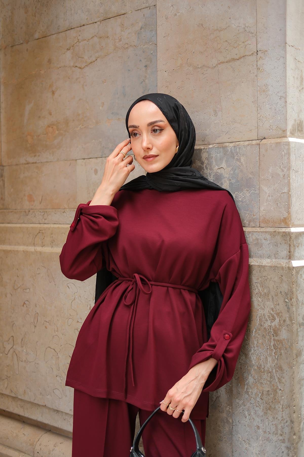 Bel Bağlamalı İkili Takım Bordo