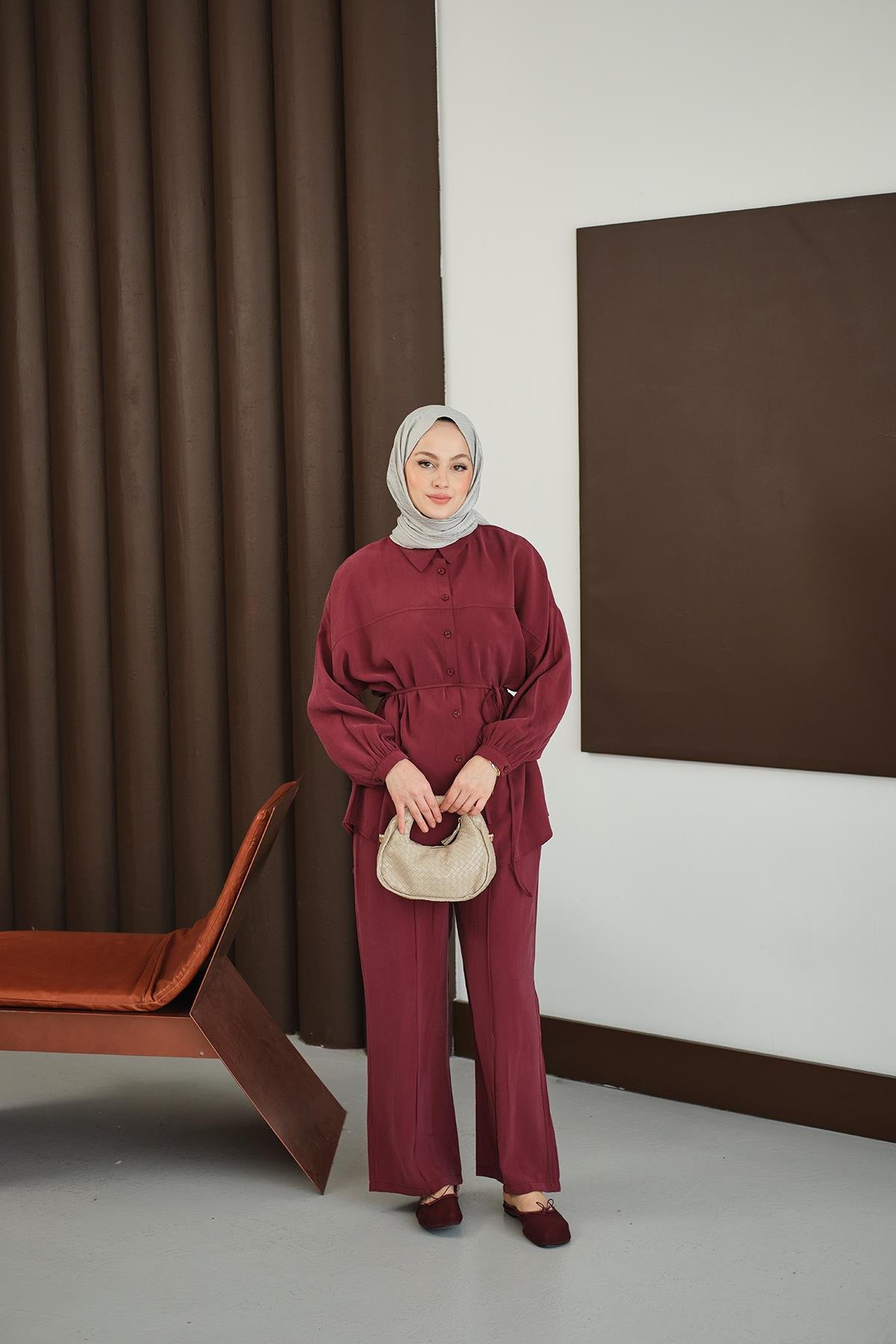 Bel Bağlamalı İkili Takım Bordo