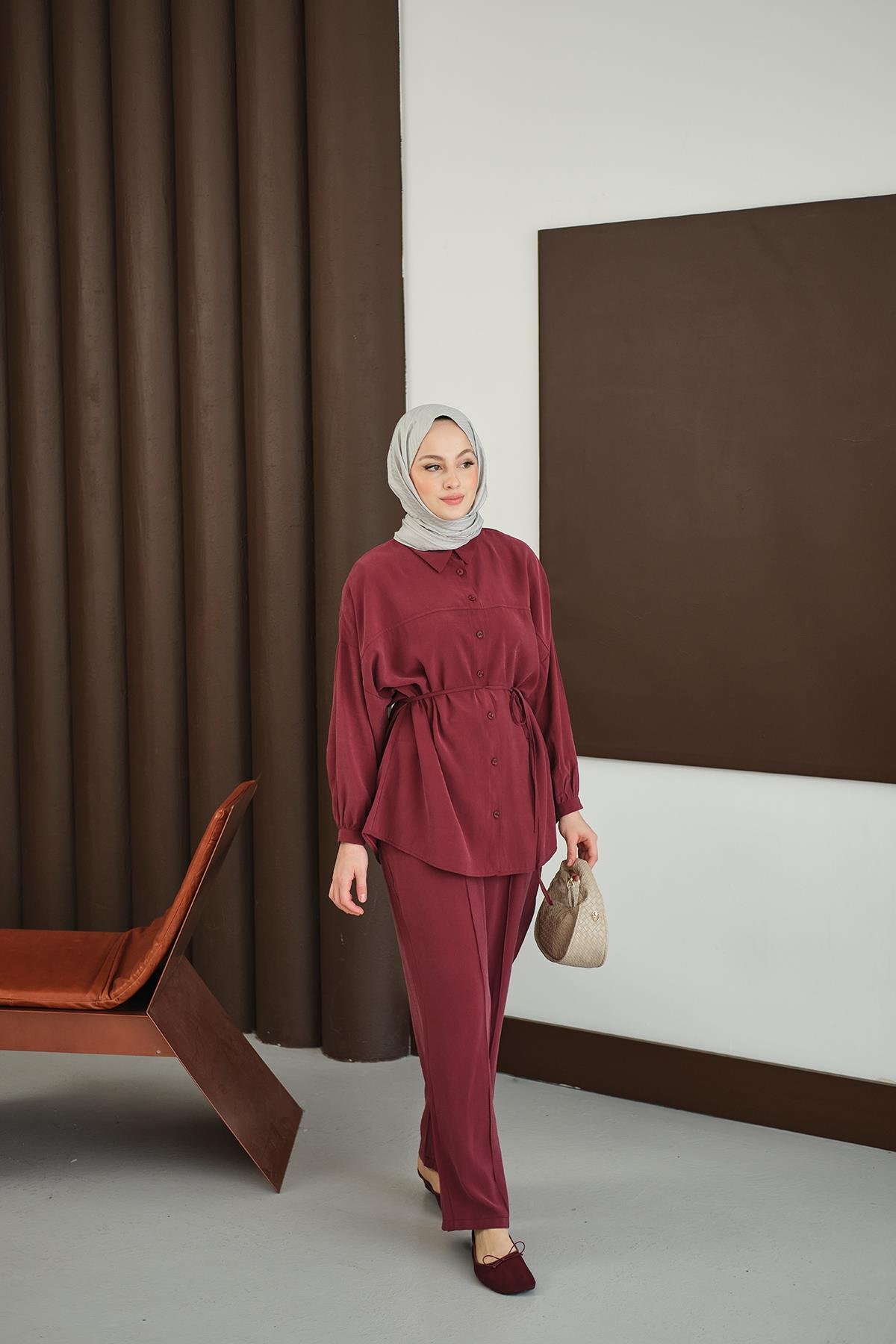 Bel Bağlamalı İkili Takım Bordo