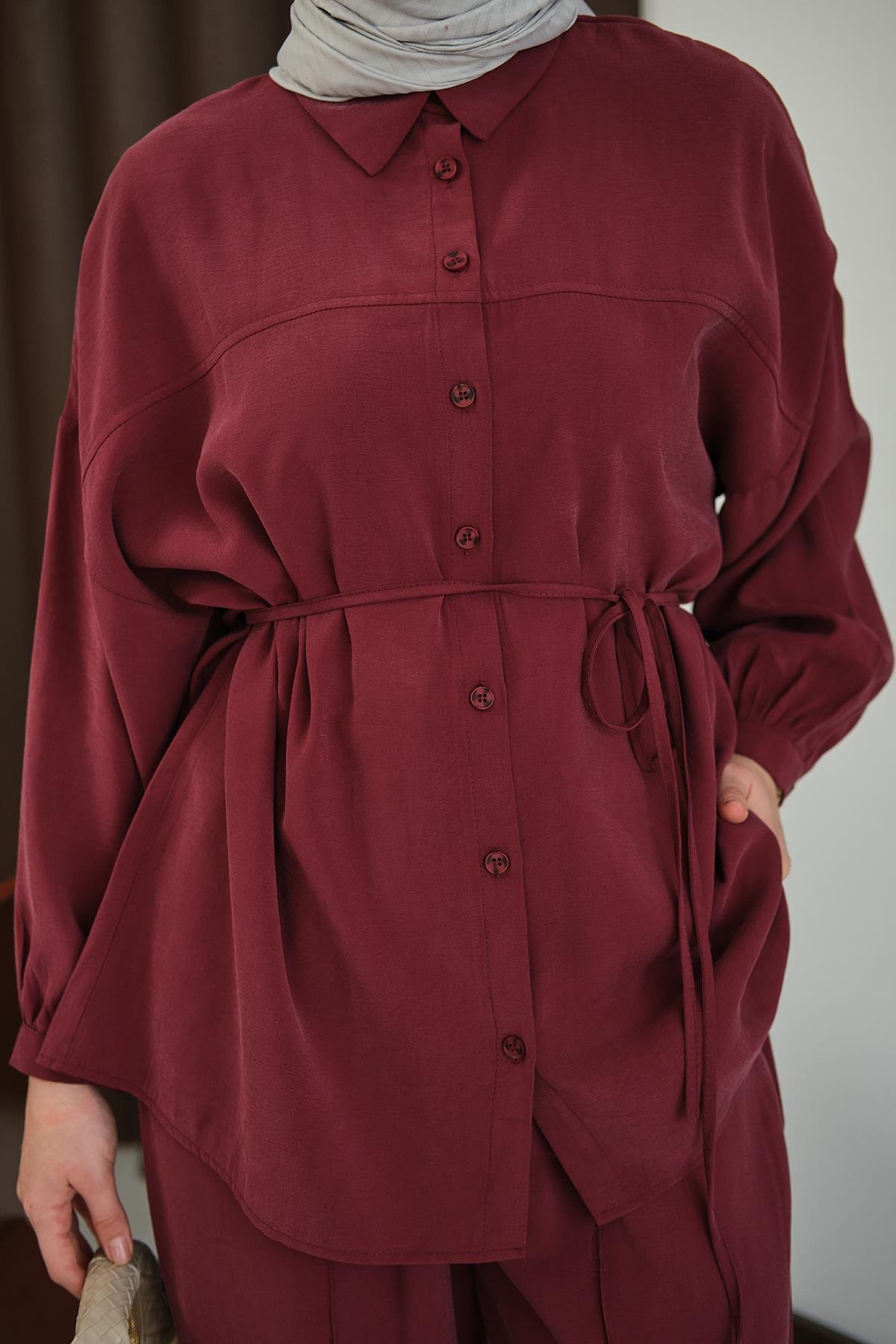 Bel Bağlamalı İkili Takım Bordo