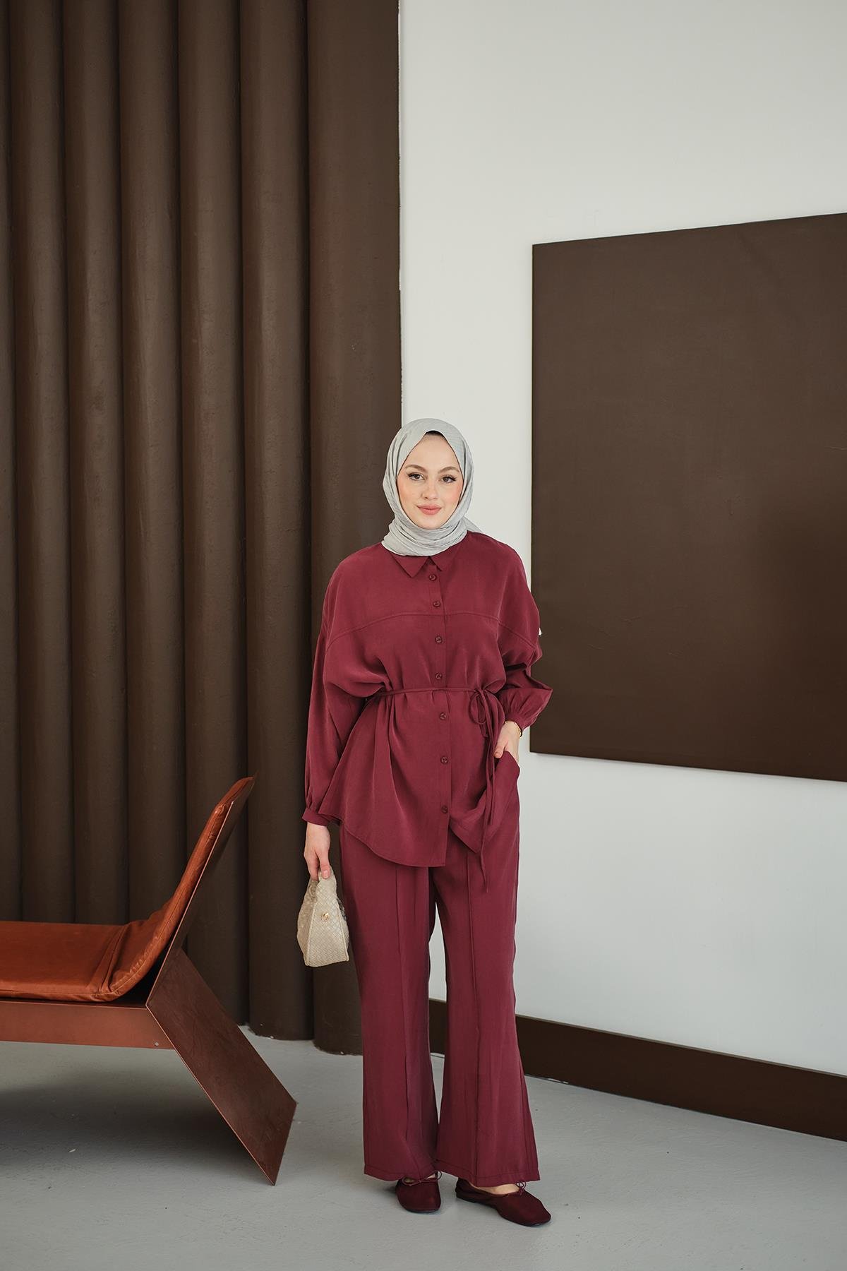 Bel Bağlamalı İkili Takım Bordo