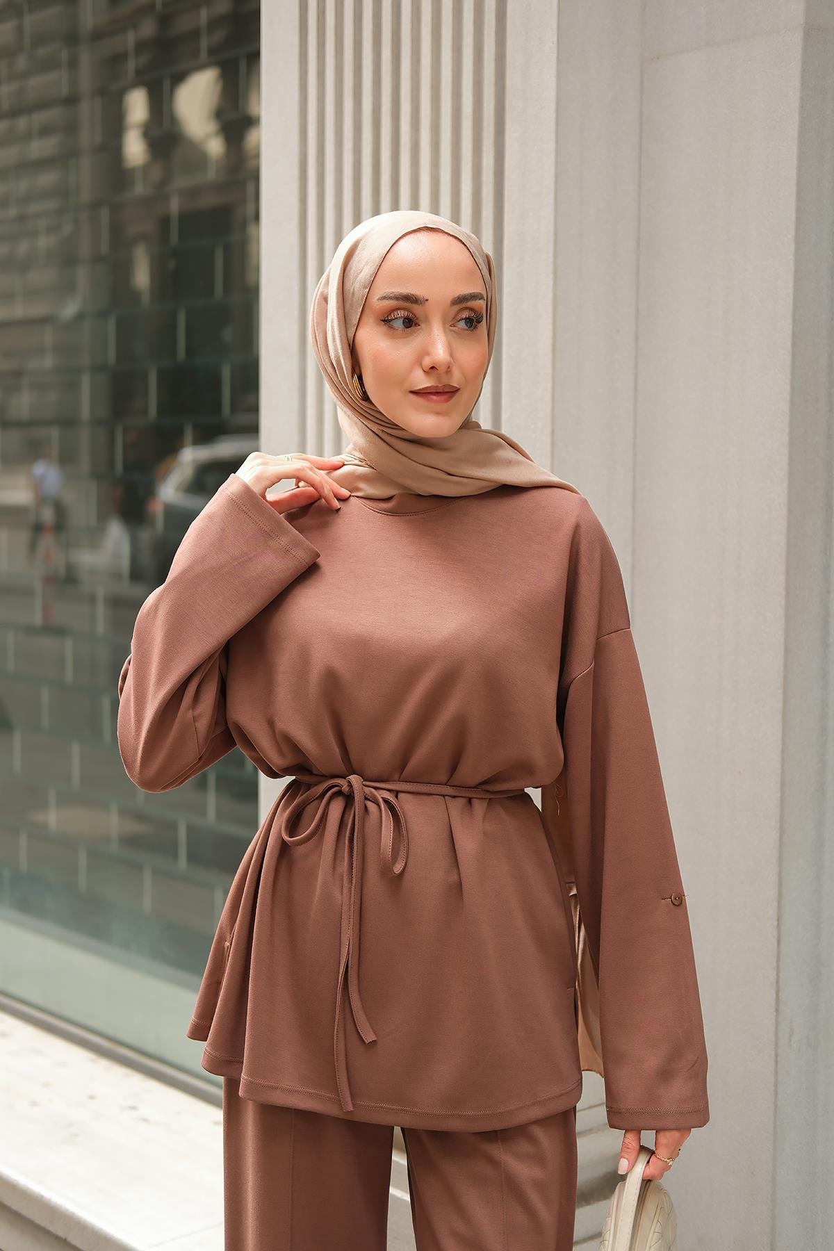 Bel Bağlamalı İkili Takım Kahverengi