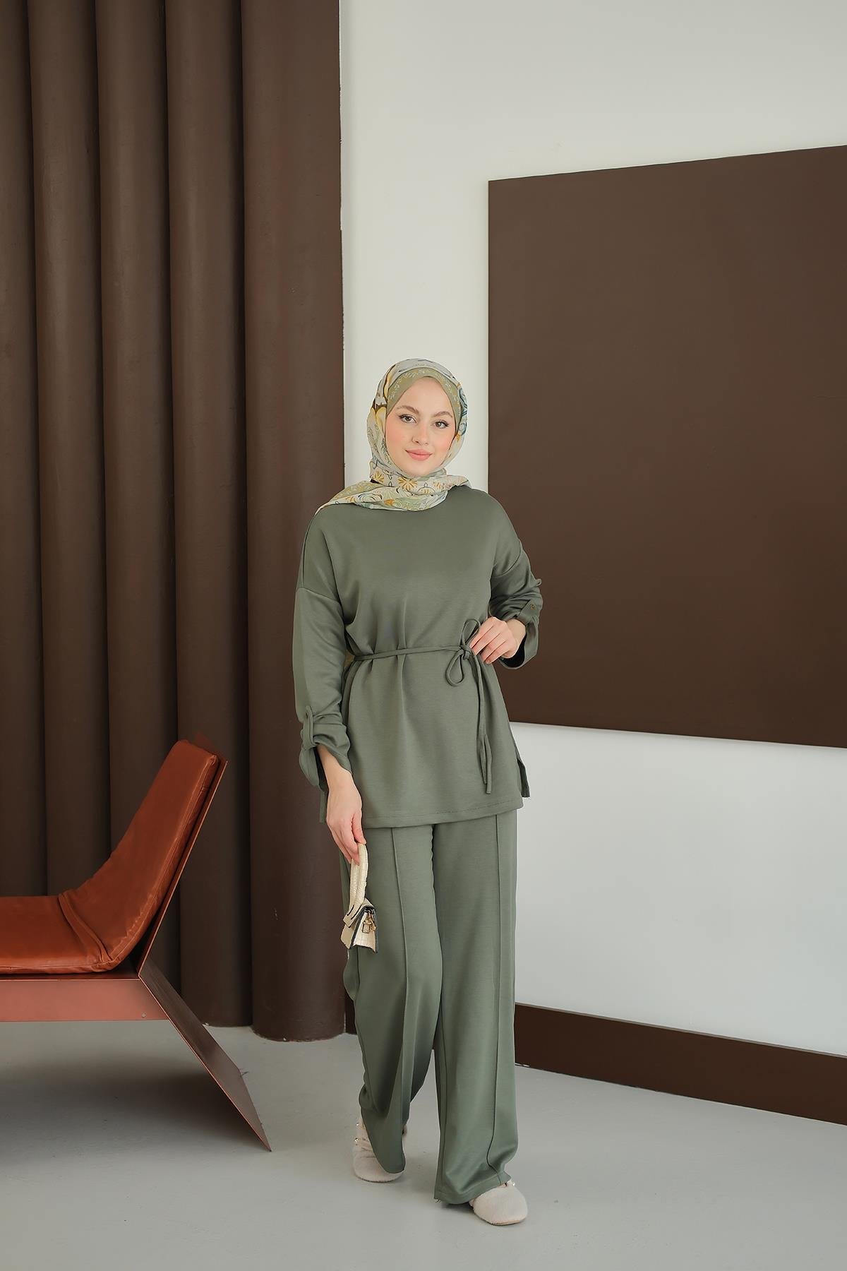 Bel Bağlamalı İkili Takım Koyu Yeşil
