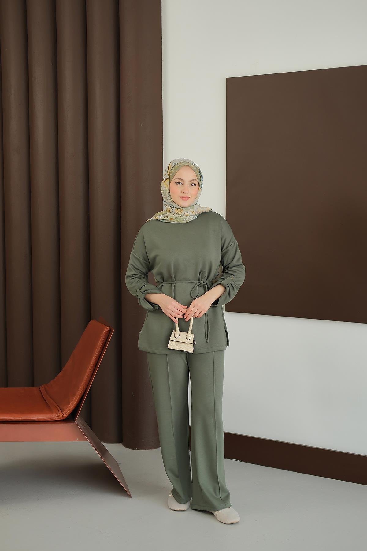 Bel Bağlamalı İkili Takım Koyu Yeşil