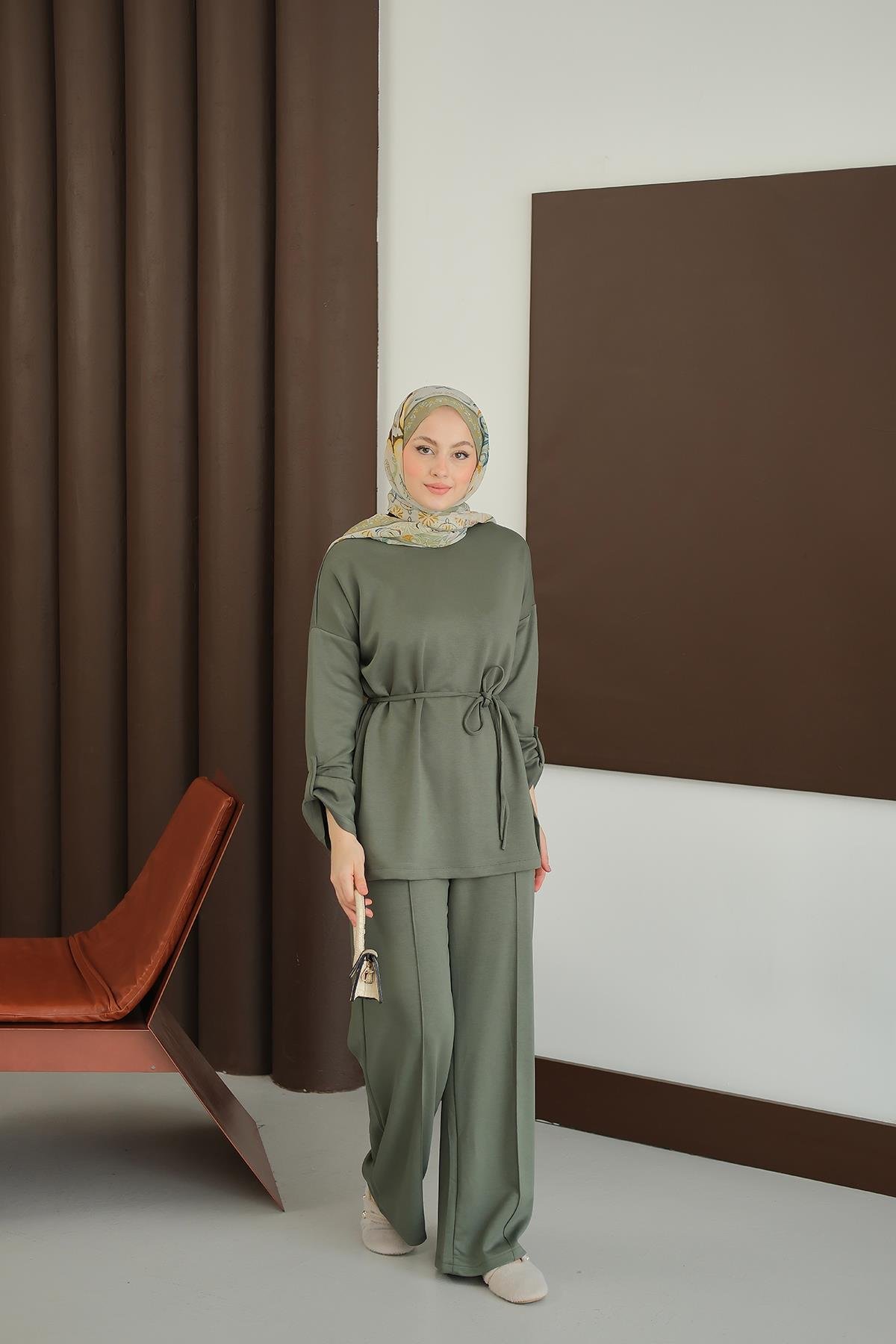 Bel Bağlamalı İkili Takım Koyu Yeşil