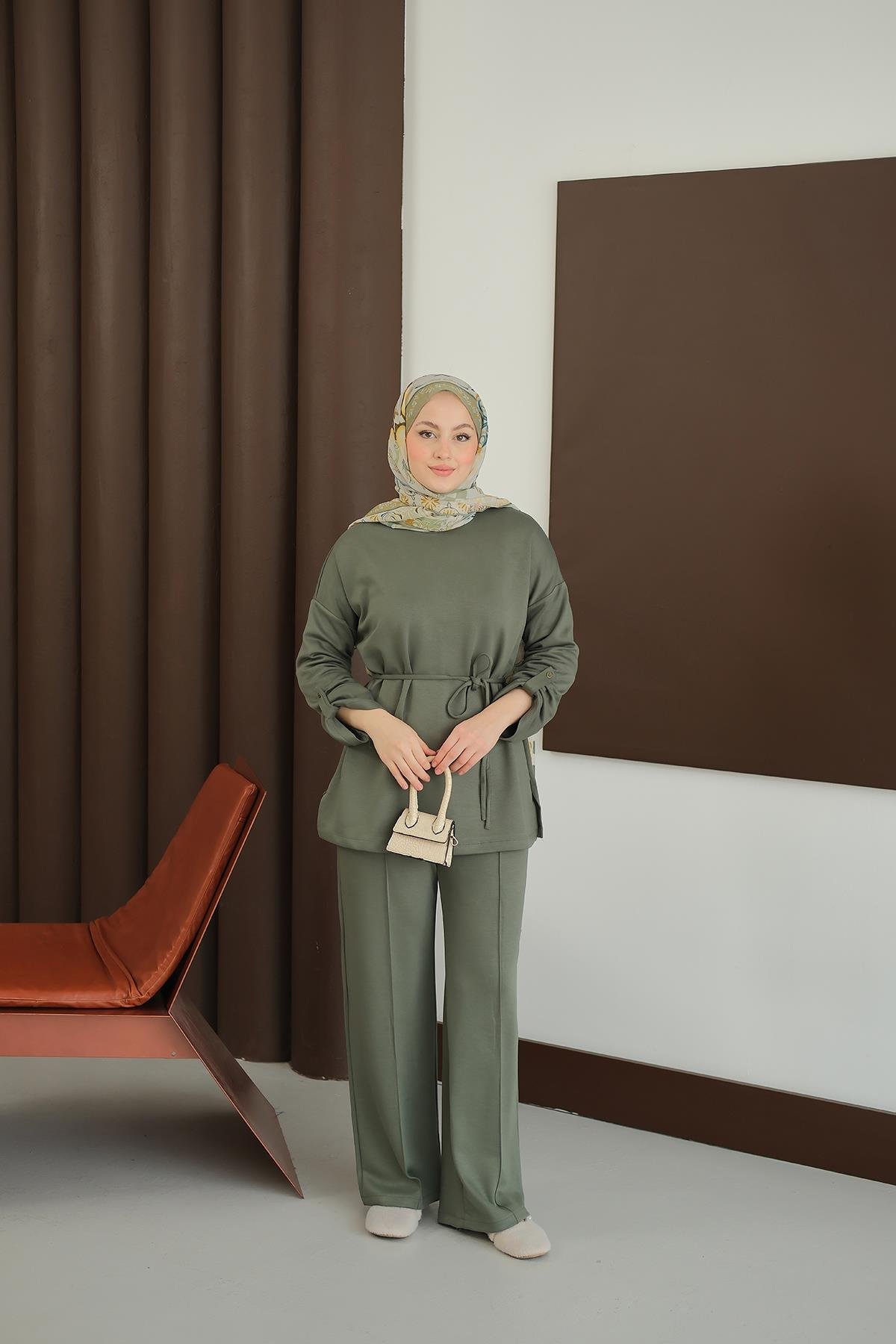 Bel Bağlamalı İkili Takım Koyu Yeşil