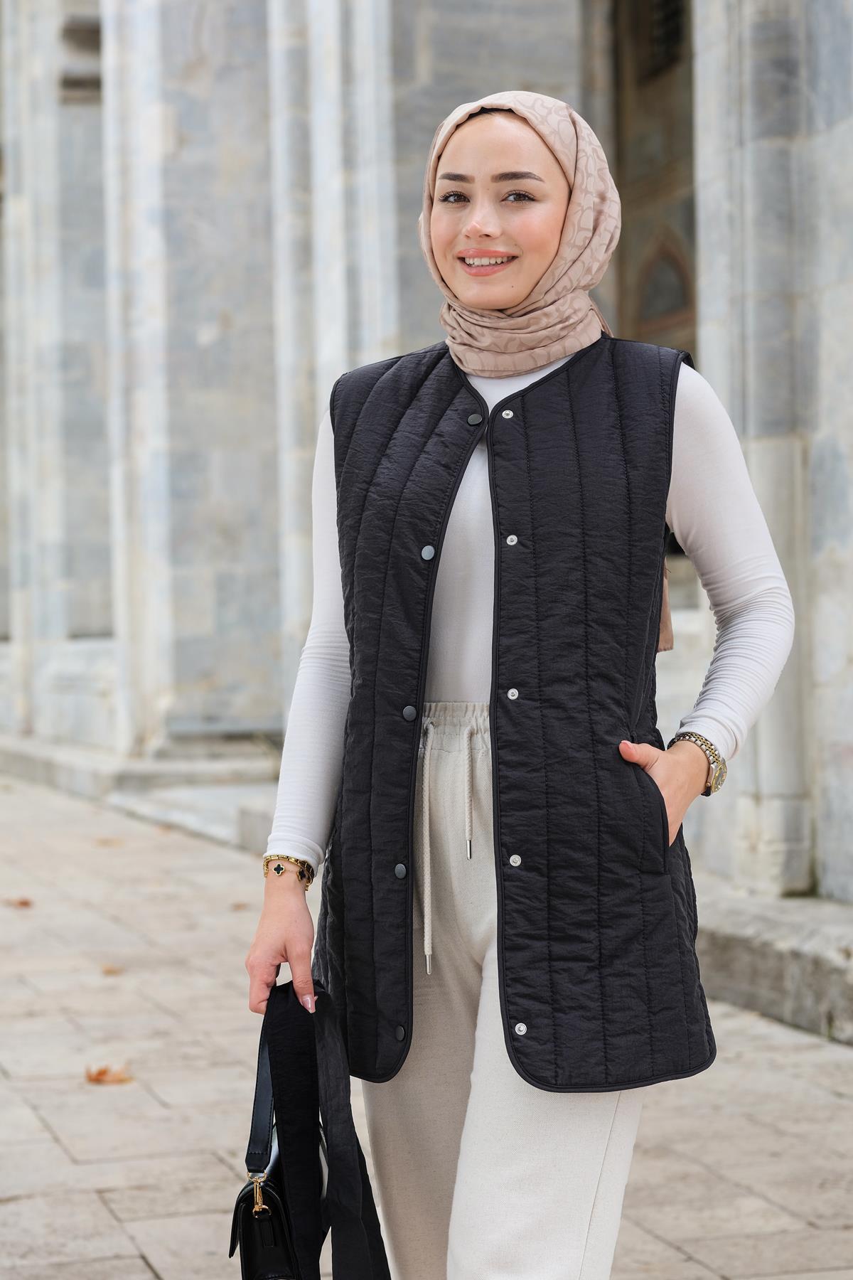 Bel Bağlamalı İnce Yelek Siyah