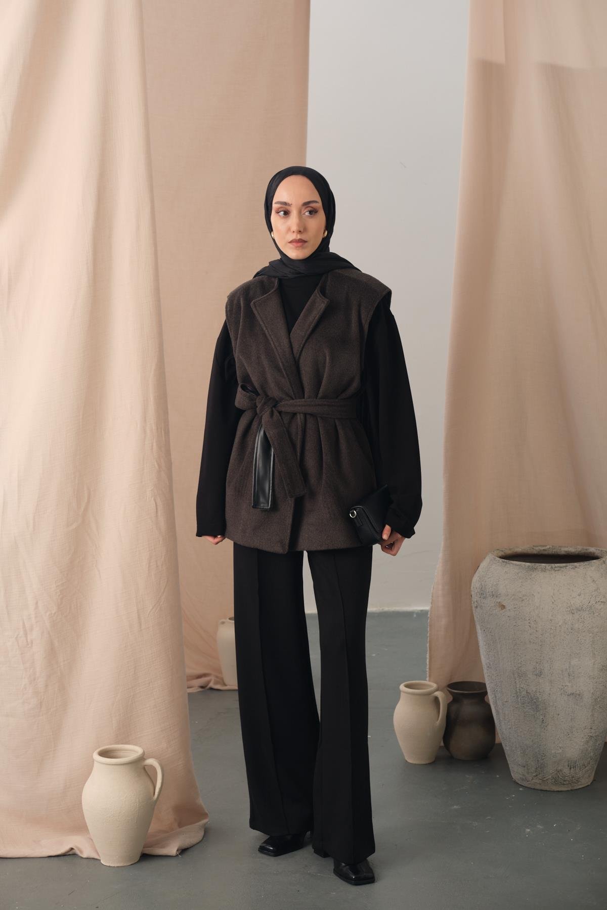 Bel Bağlamalı Kaşe Yelek Antrasit