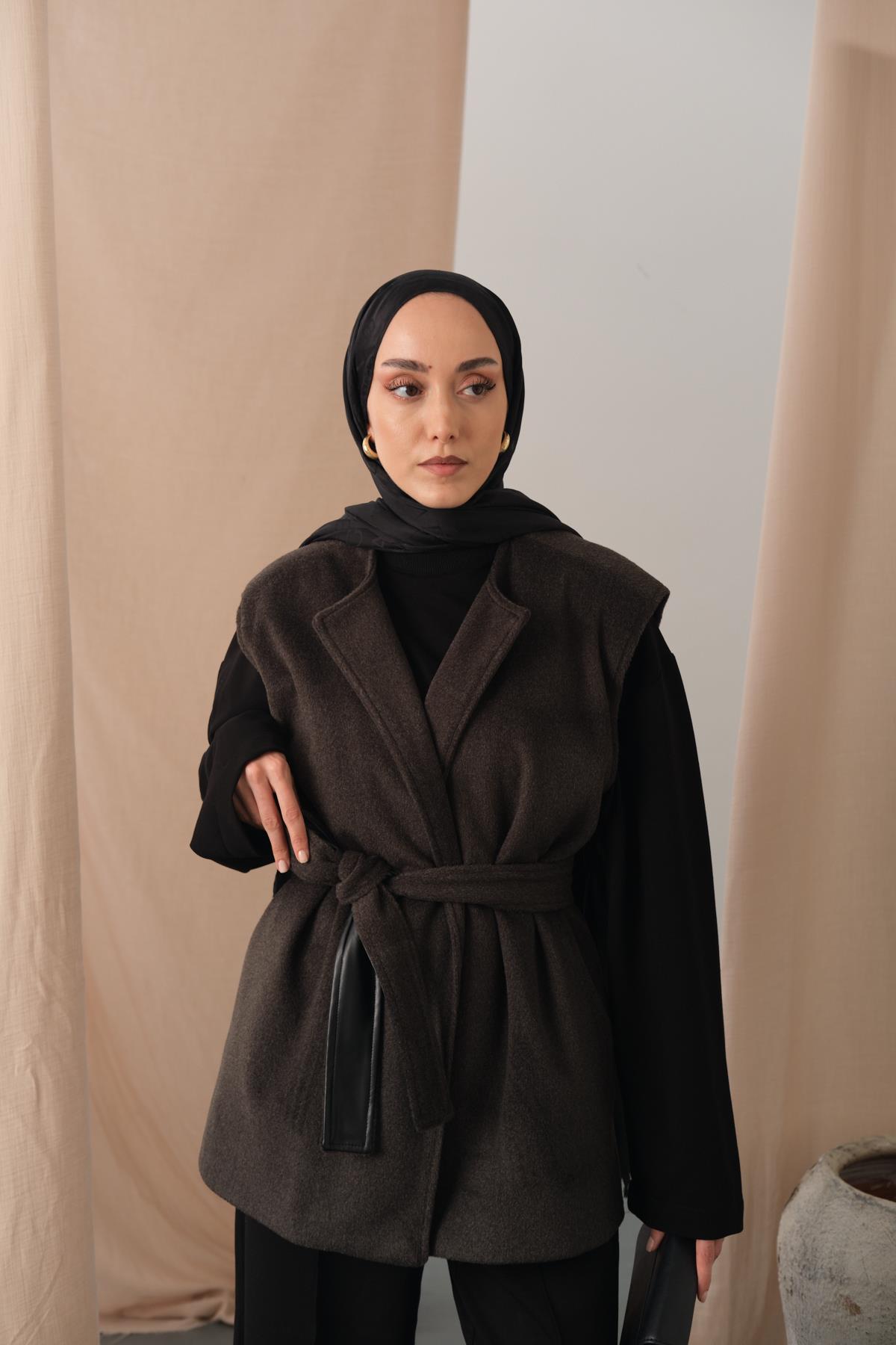 Bel Bağlamalı Kaşe Yelek Antrasit