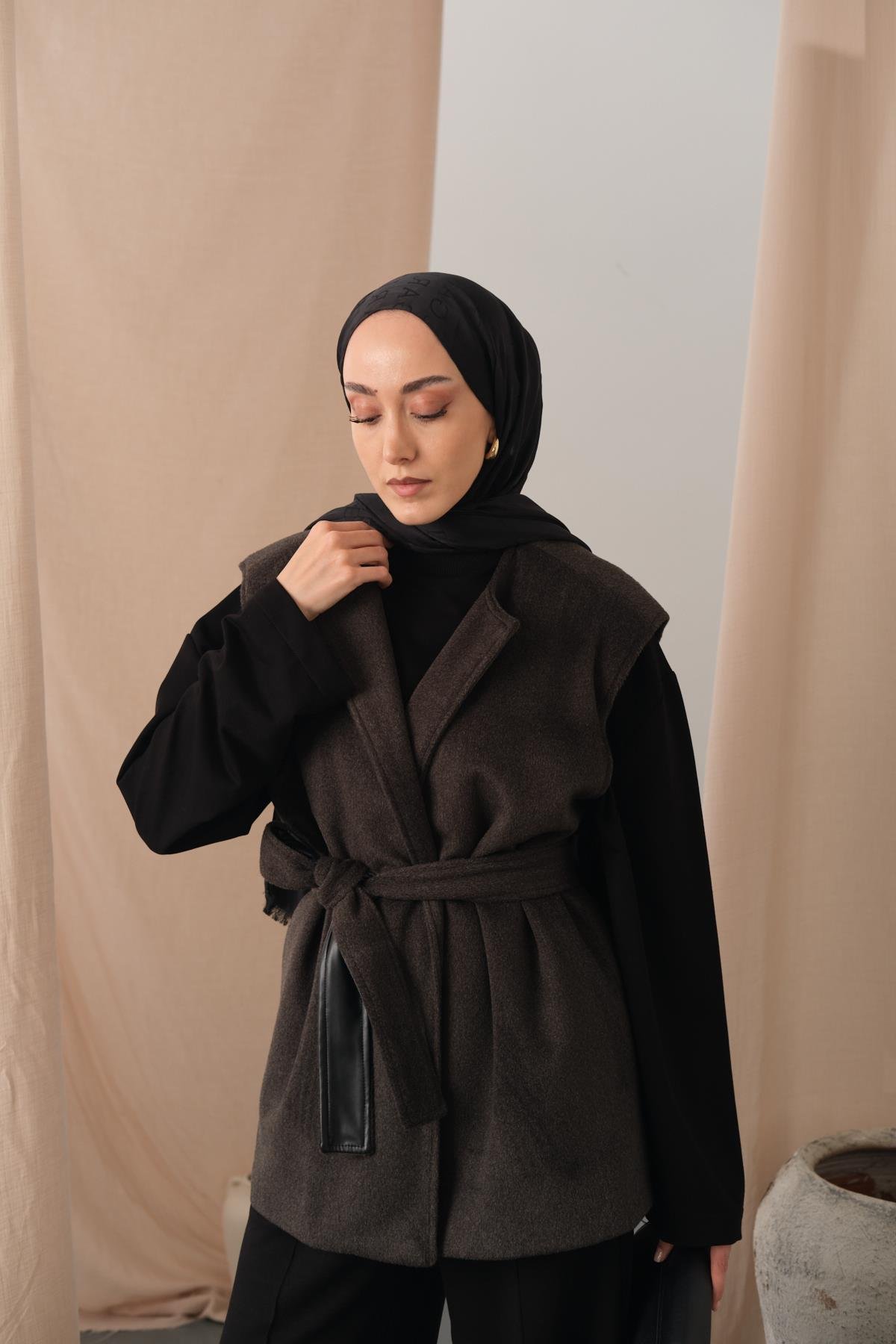 Bel Bağlamalı Kaşe Yelek Antrasit