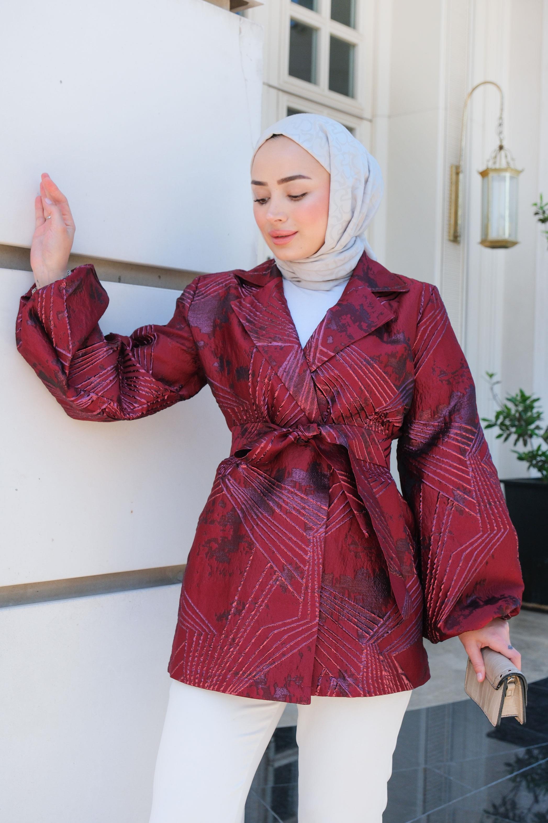 Bel Bağlamalı Kimono  Bordo