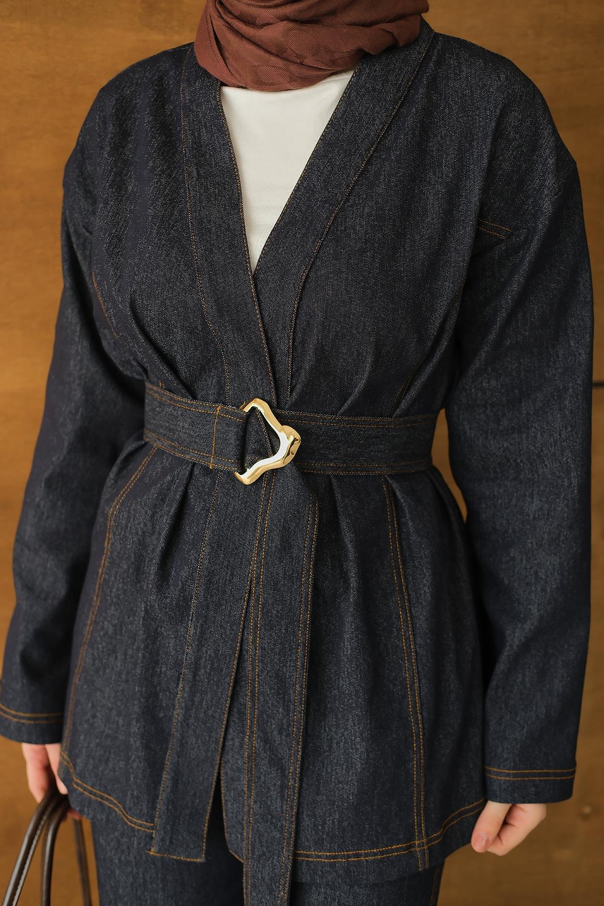 Bel Bağlamalı Kimono Takım Lacivert