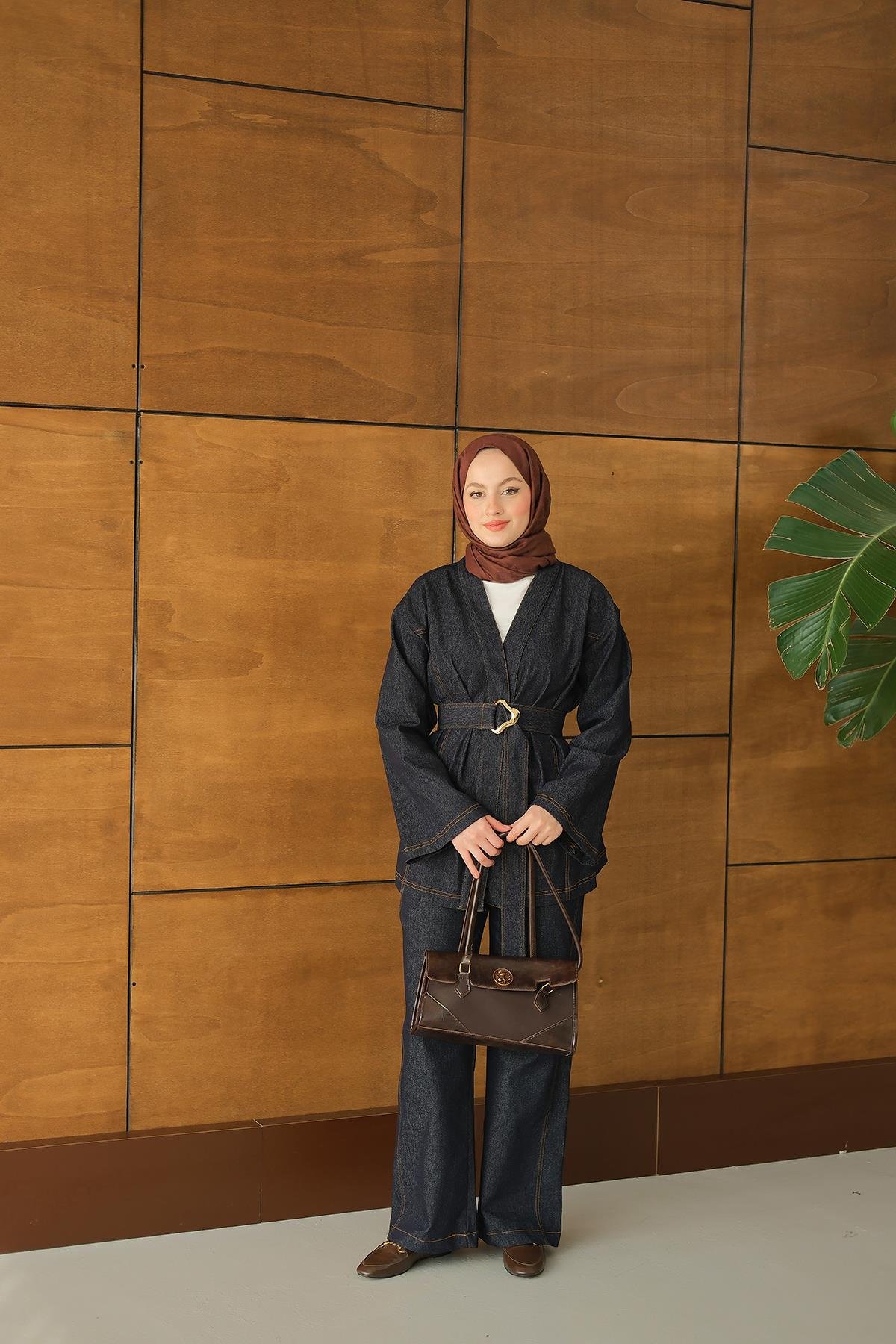 Bel Bağlamalı Kimono Takım Lacivert