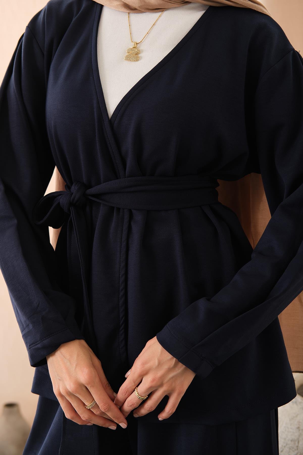 Bel Bağlamalı Kimono Takım Lacivert