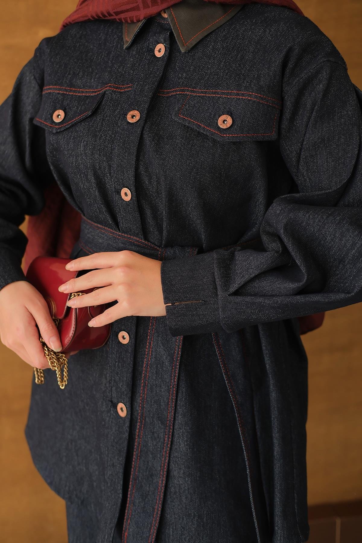 Bel Bağlamalı Kot Takım Lacivert