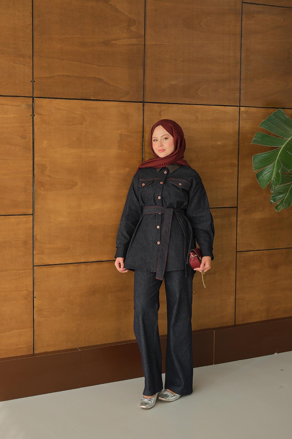 Bel Bağlamalı Kot Takım Lacivert