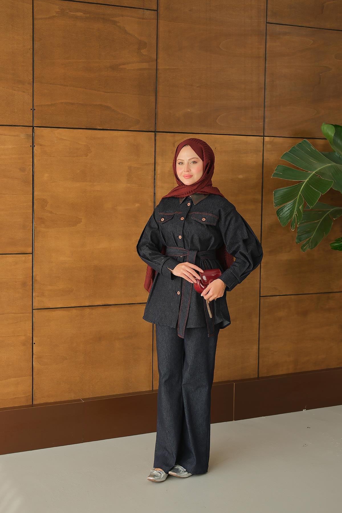 Bel Bağlamalı Kot Takım Lacivert