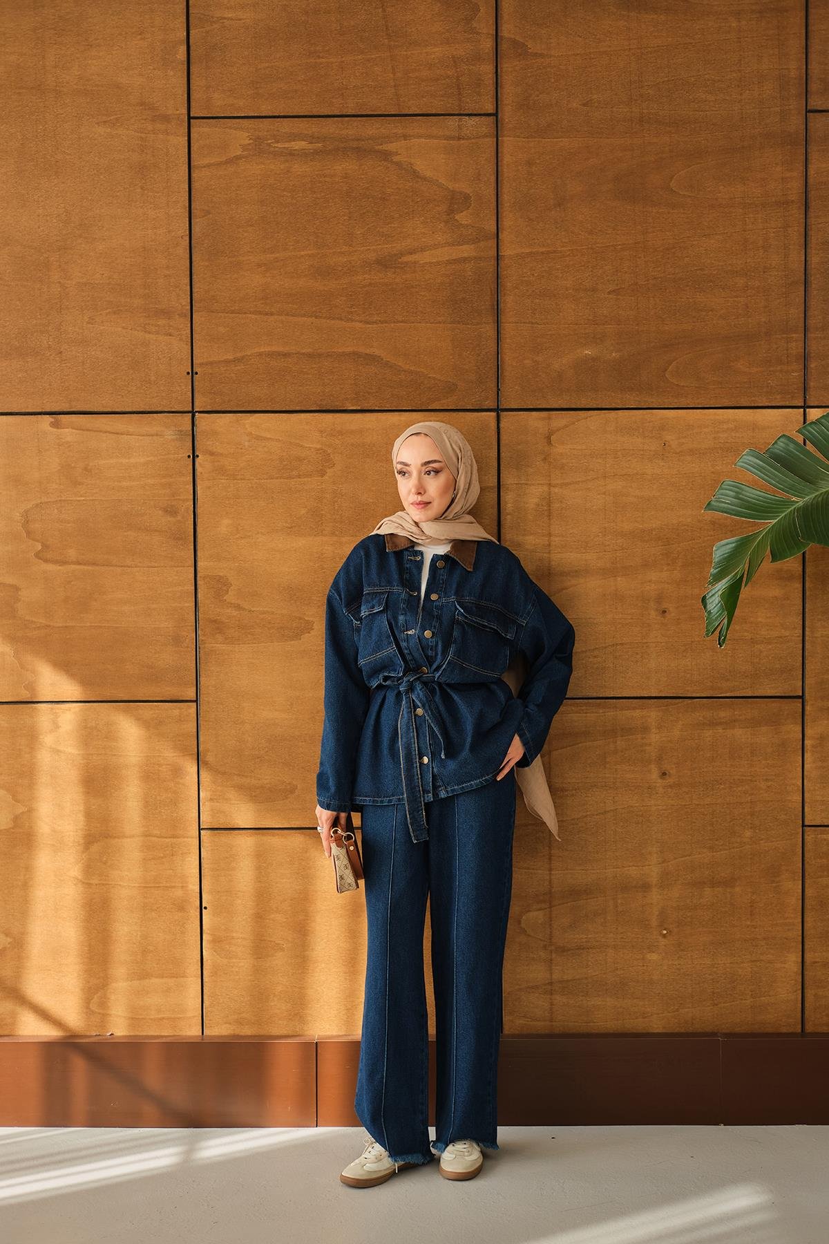 Bel Bağlamalı Kot Takım Mavi