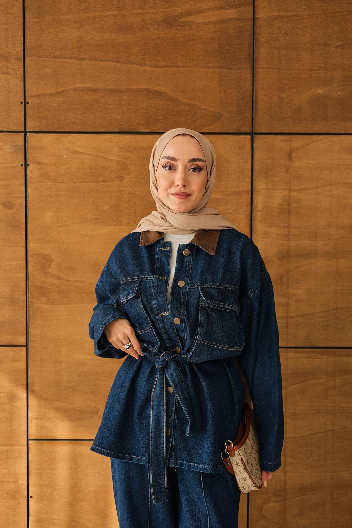 Bel Bağlamalı Kot Takım Mavi